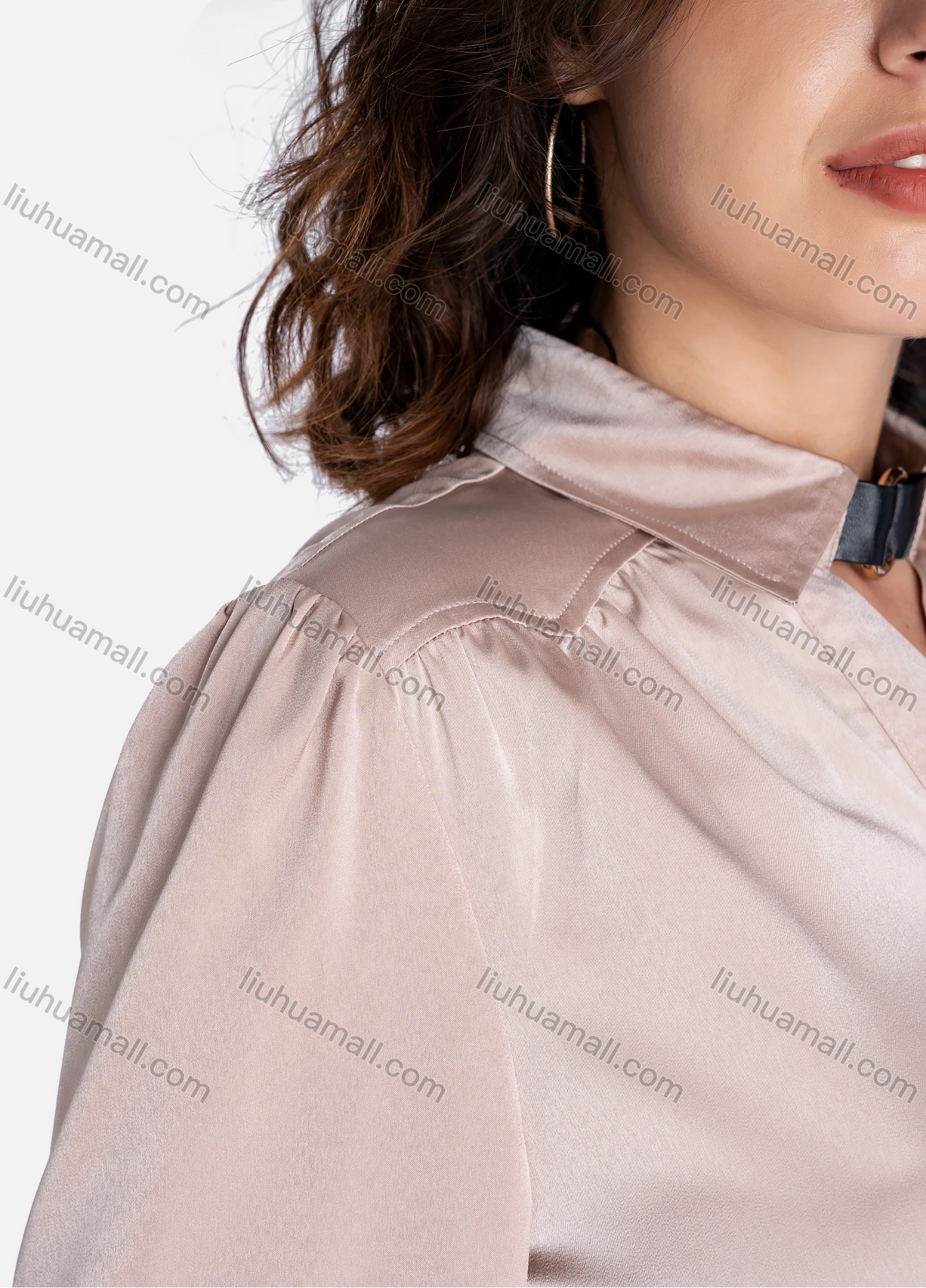 Wholesale Women's Casual Plain Buckle Neck Long Sleeve Blouse - Liuhuamall