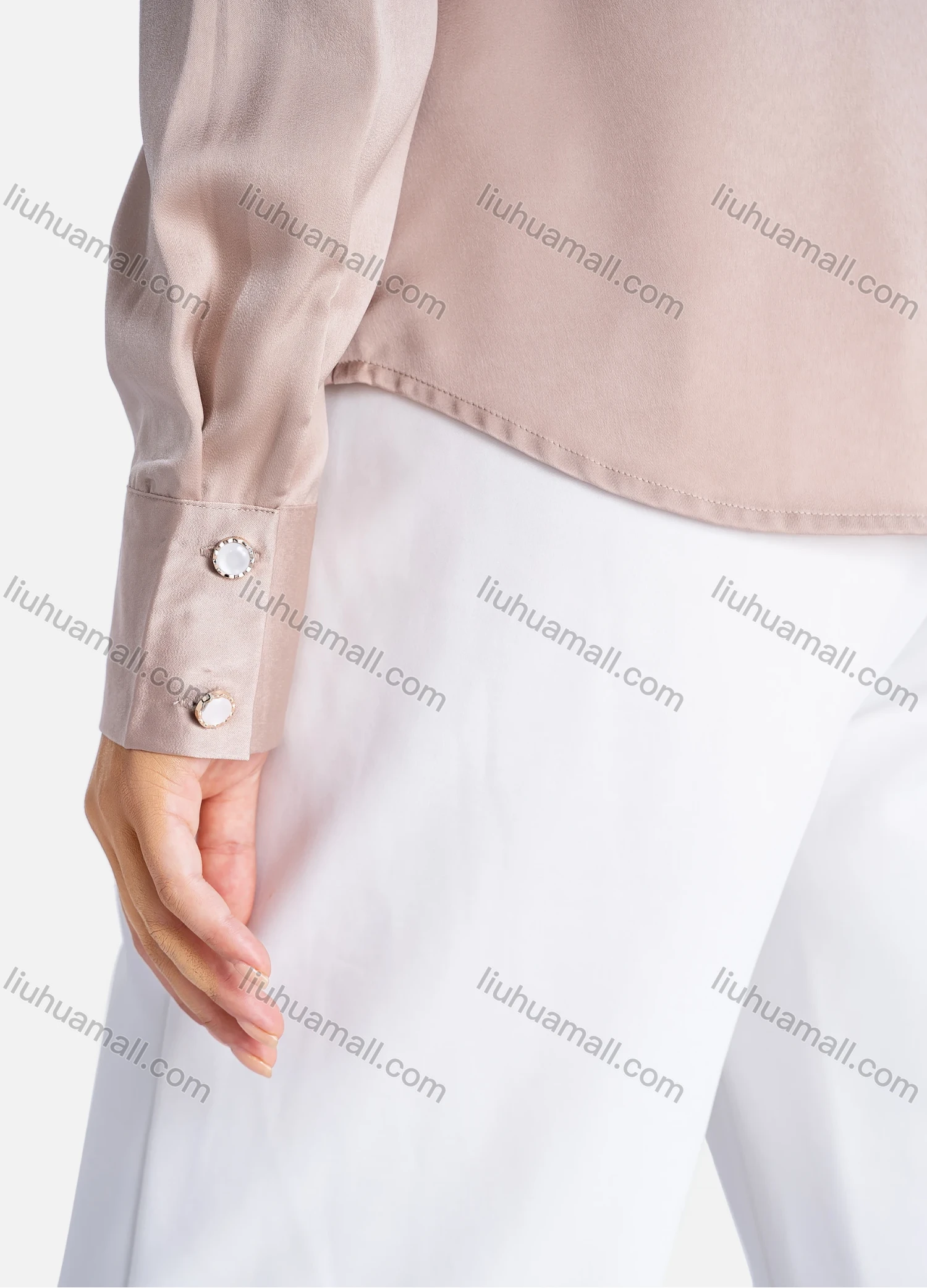 Wholesale Women's Casual Plain Button Down Ruched Long Sleeve Shirt V2749# - Liuhuamall