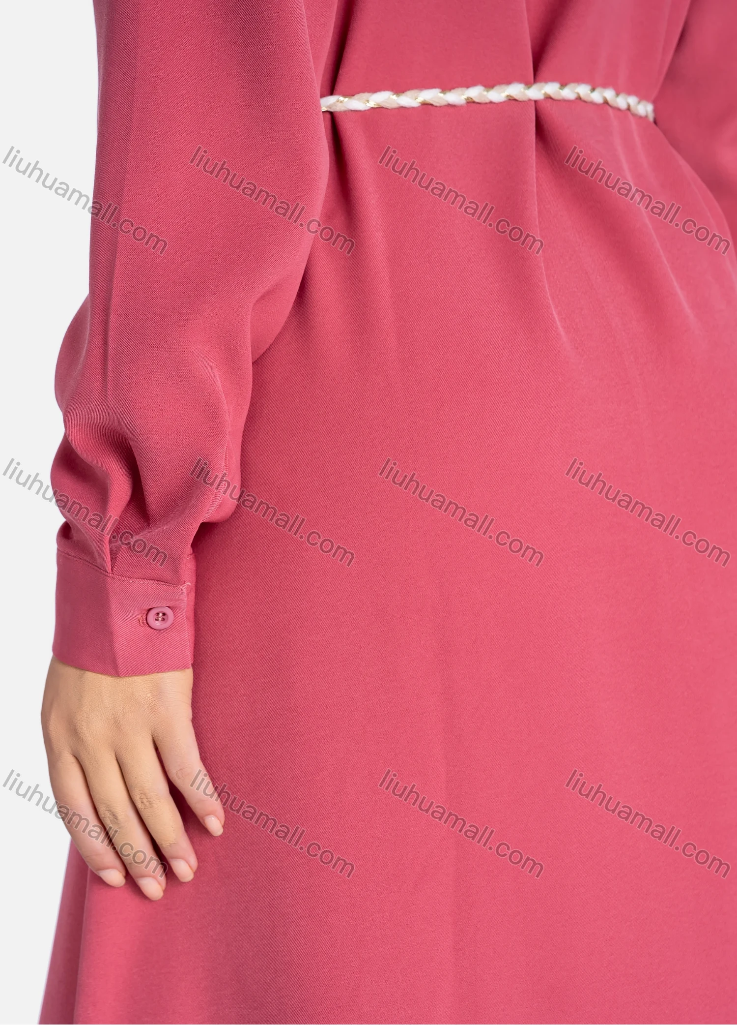 Wholesale Women's Casual Plain Mock Neck Zipper Tie Front Long Sleeve Maxi Dress With Belt V1093-2# - Liuhuamall