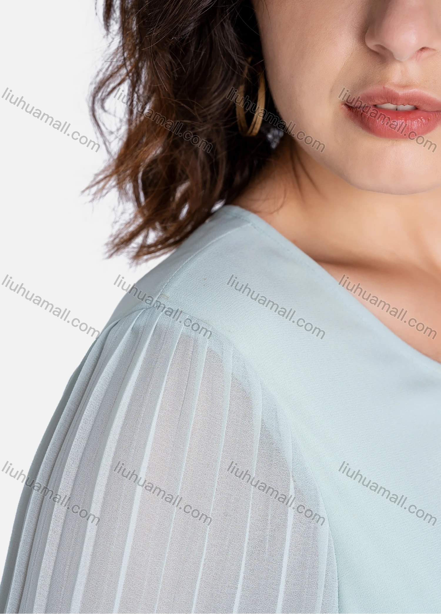 Wholesale Women's Casual Plain Round Neck Long Sleeve Ruched Ruffle Hem Maxi Dress V2683# - Liuhuamall