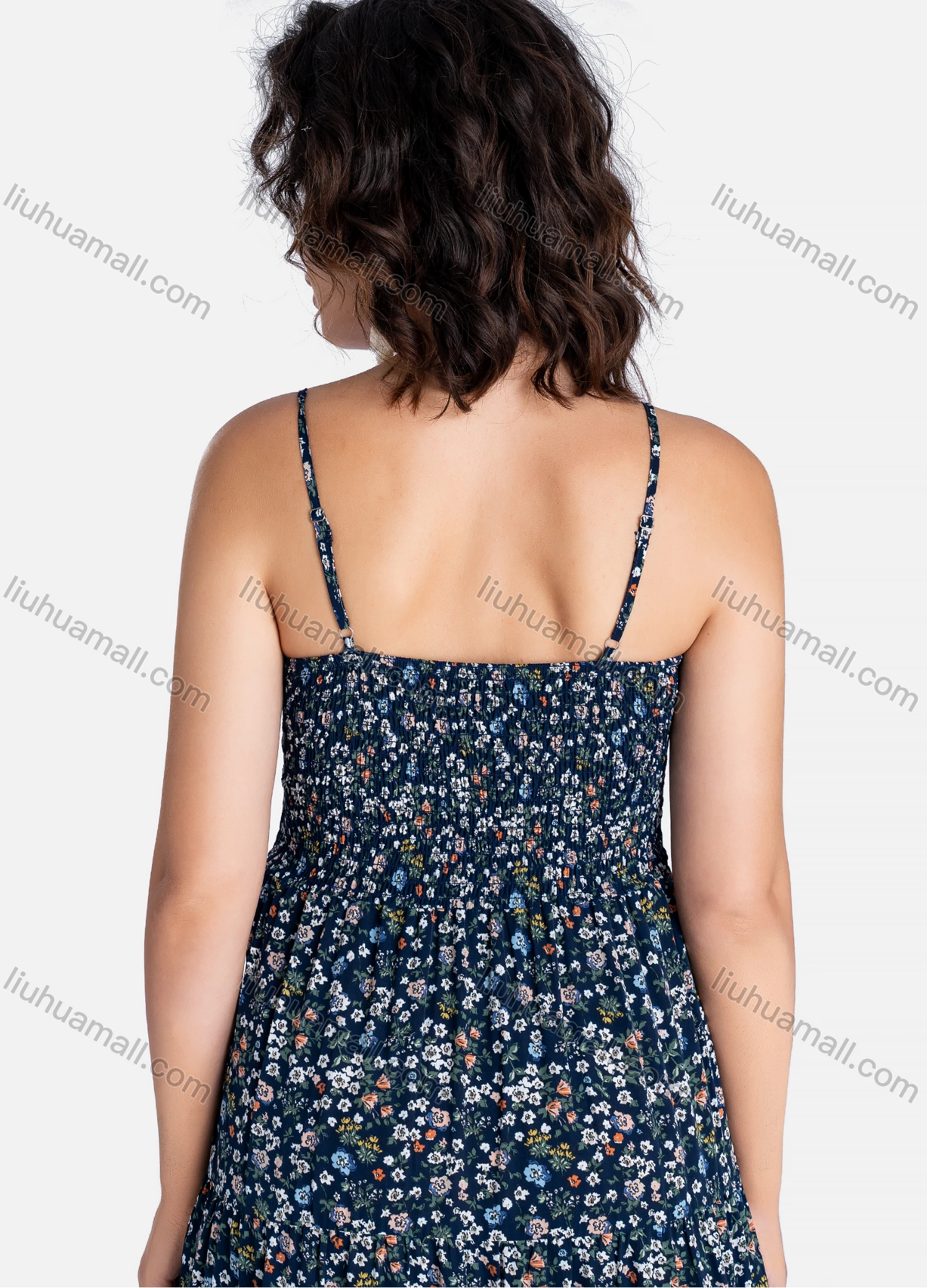 Wholesale Women's Casual Floral Print Spaghetti Straps Shirred Ruffle Hem Maxi Cami Dress - Liuhuamall