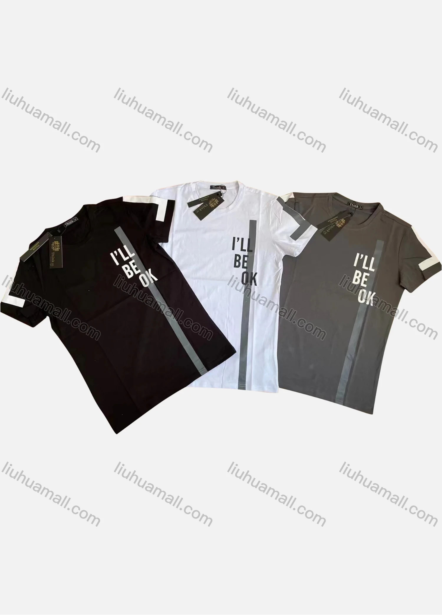 Wholesale Men's Casual Round Neck Short Sleeve Striped Tape Letter Print T-Shirt - Liuhuamall