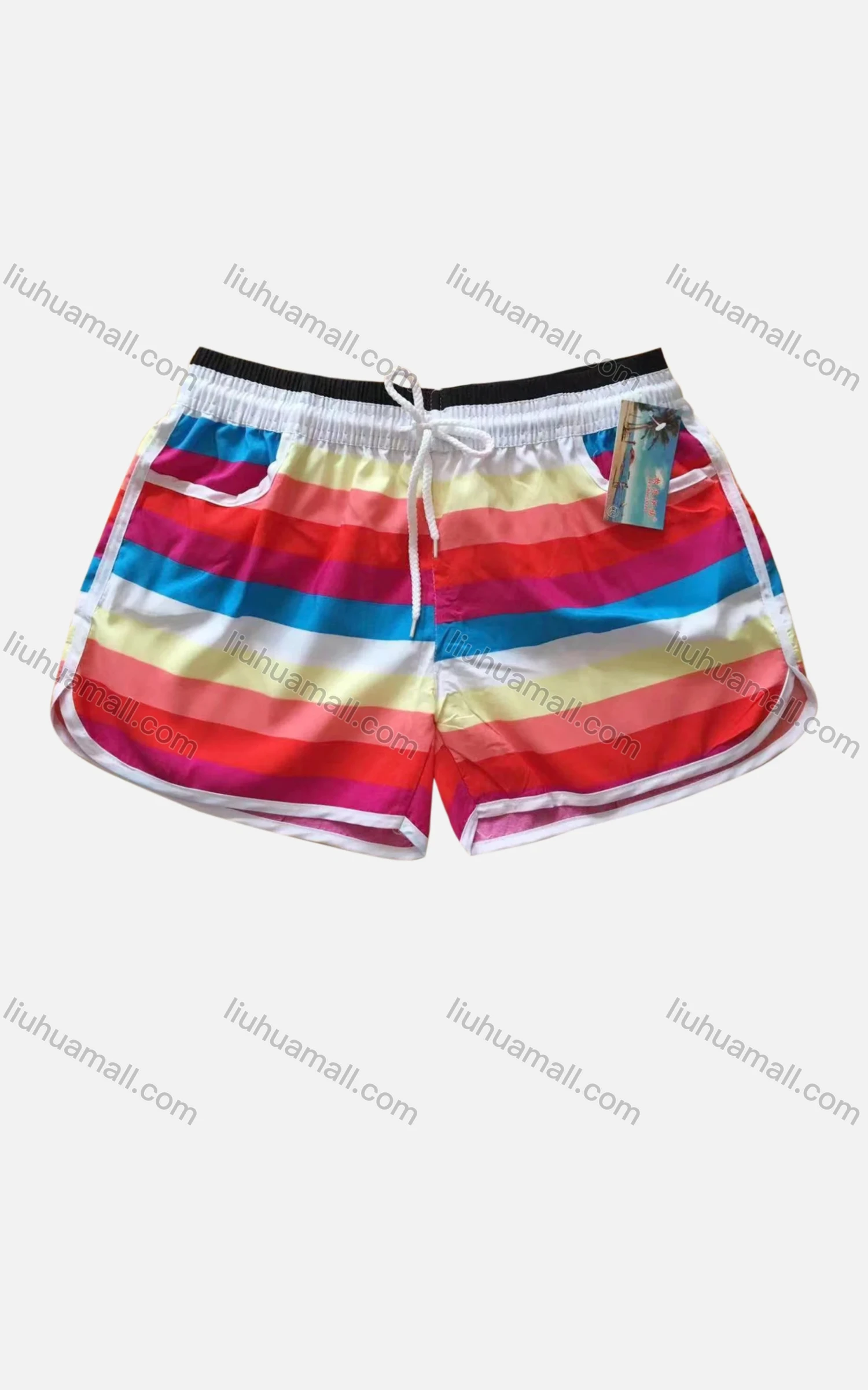 Wholesale Women's Vacation Stiching Color Pockets Drawstring Beach Shorts - Liuhuamall