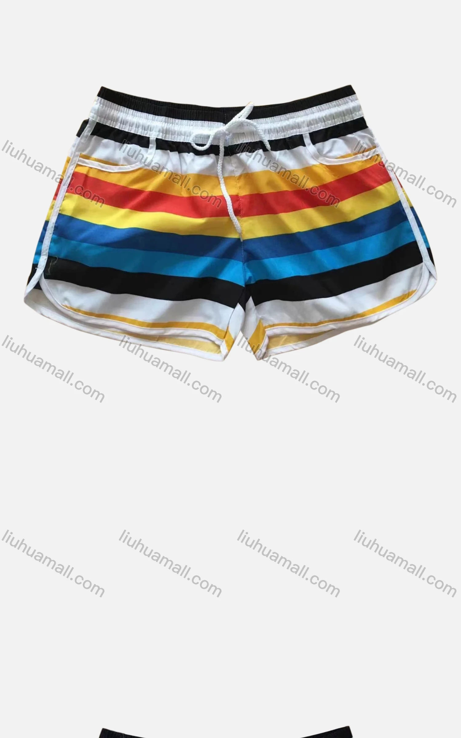 Wholesale Women's Vacation Stiching Color Pockets Drawstring Beach Shorts - Liuhuamall