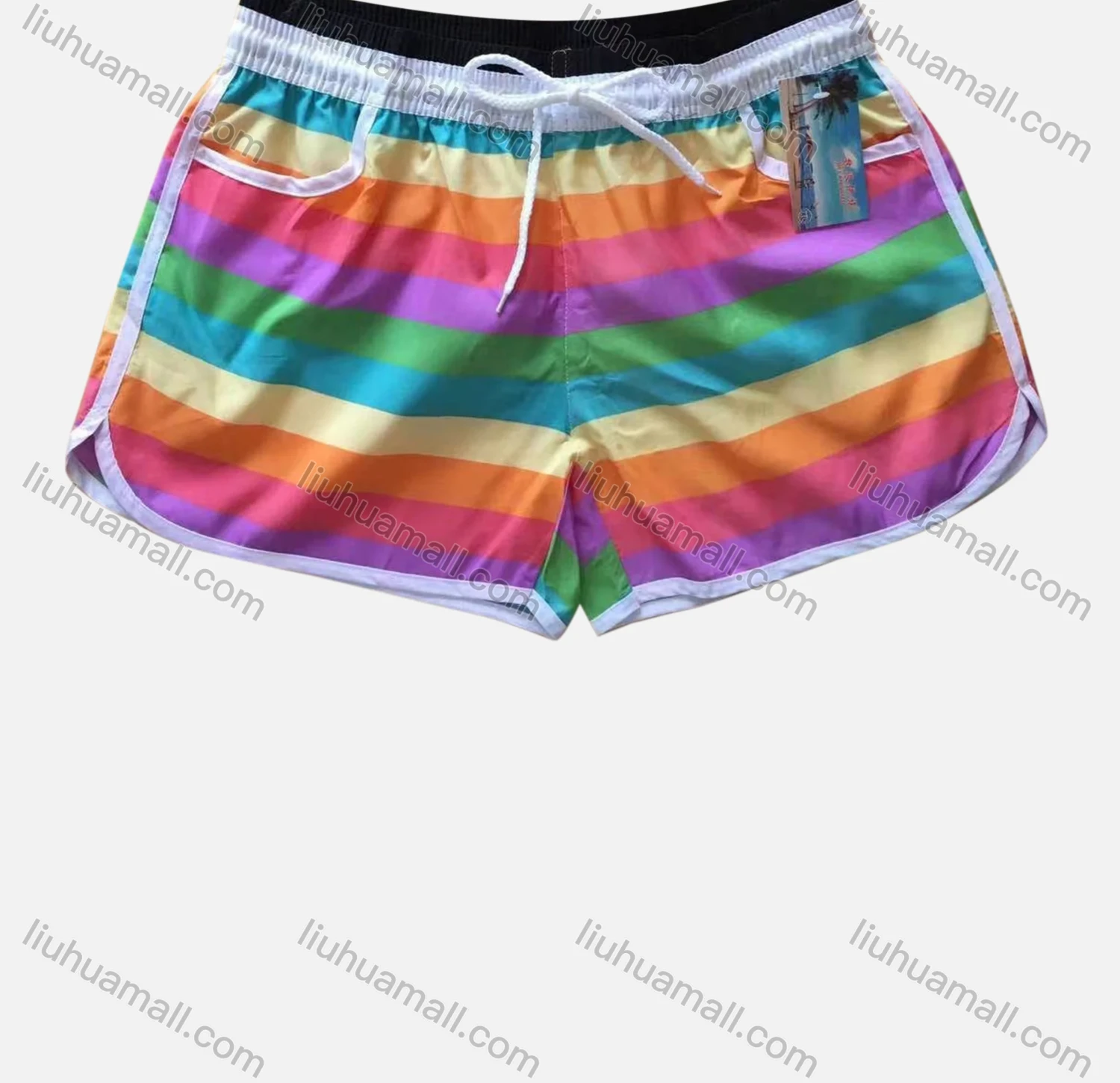 Wholesale Women's Vacation Stiching Color Pockets Drawstring Beach Shorts - Liuhuamall