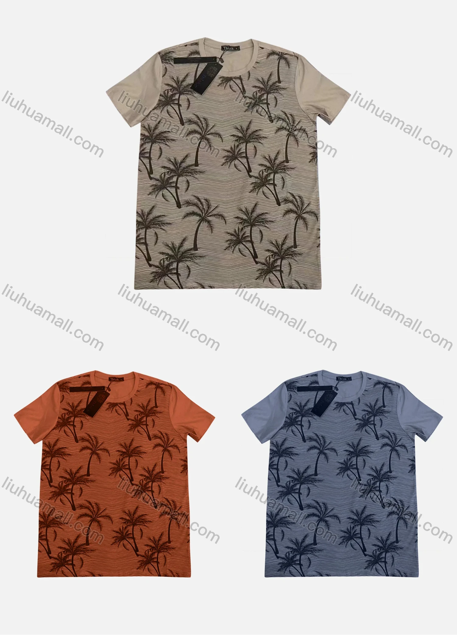 Wholesale Men's Casual Round Neck Short Sleeve Allover Striped Tree Print T-Shirt - Liuhuamall