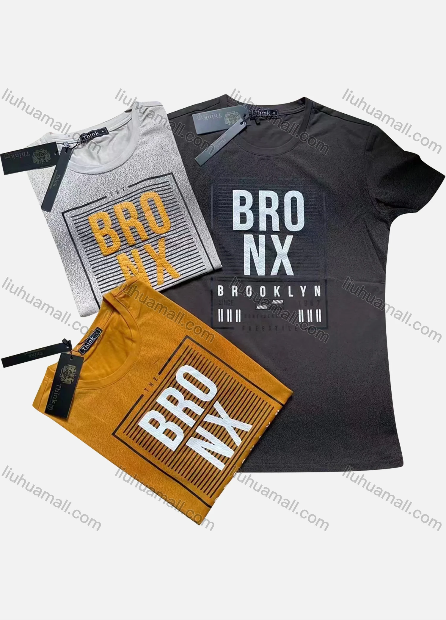 Wholesale Men's Casual Round Neck Short Sleeve Striped Letter Print T-Shirt - Liuhuamall