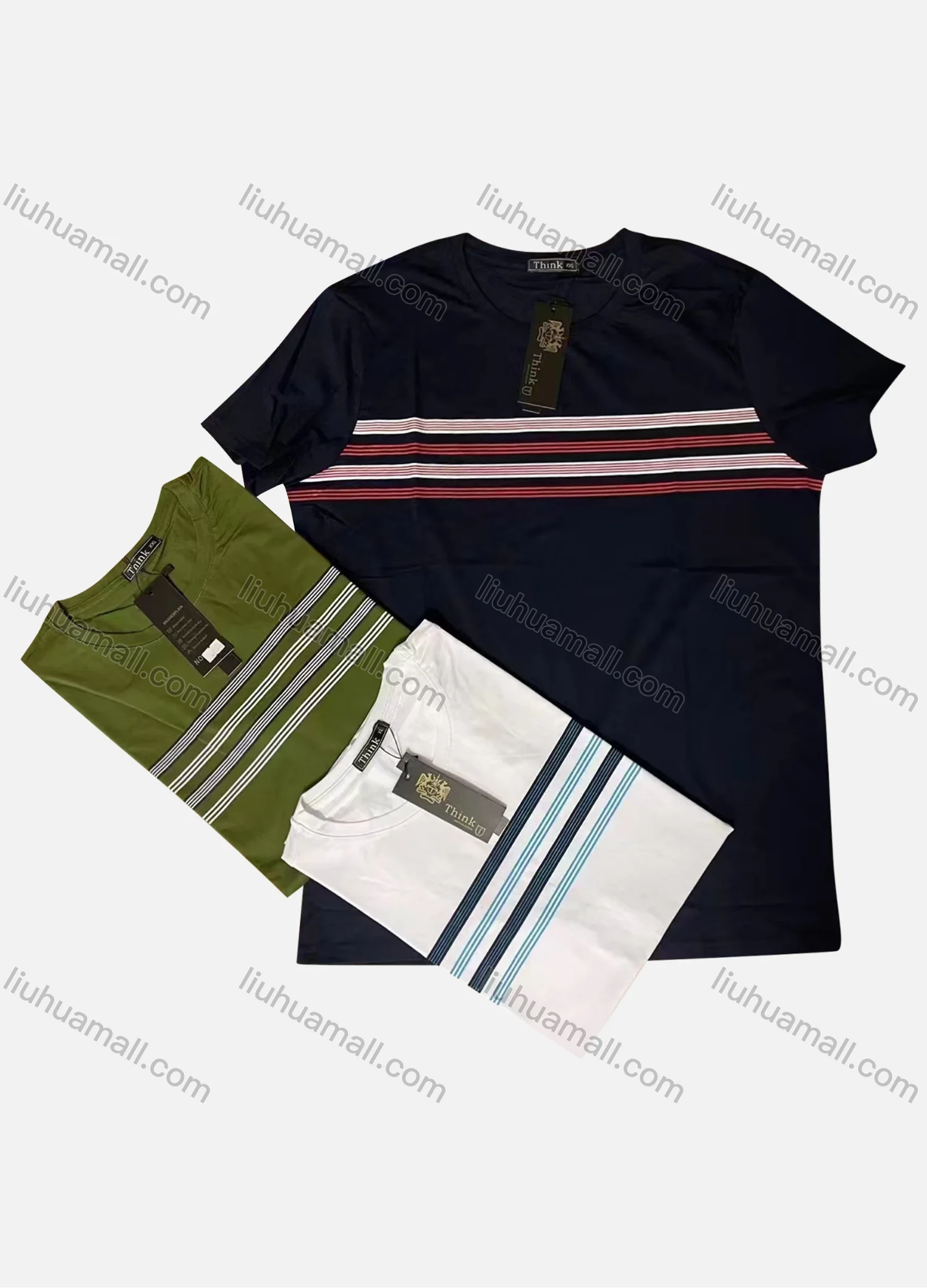 Wholesale Men's Casual Round Neck Short Sleeve Striped T-Shirt - Liuhuamall