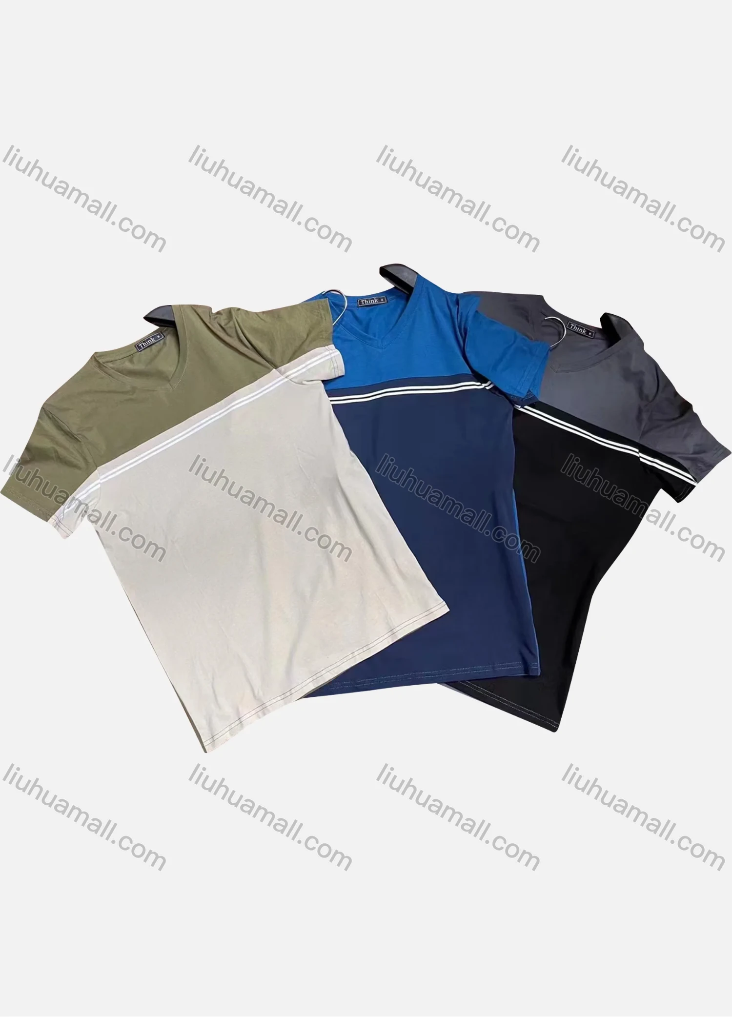 Wholesale Men's Casual Round Neck Short Sleeve Striped Colorblock T-Shirt - Liuhuamall