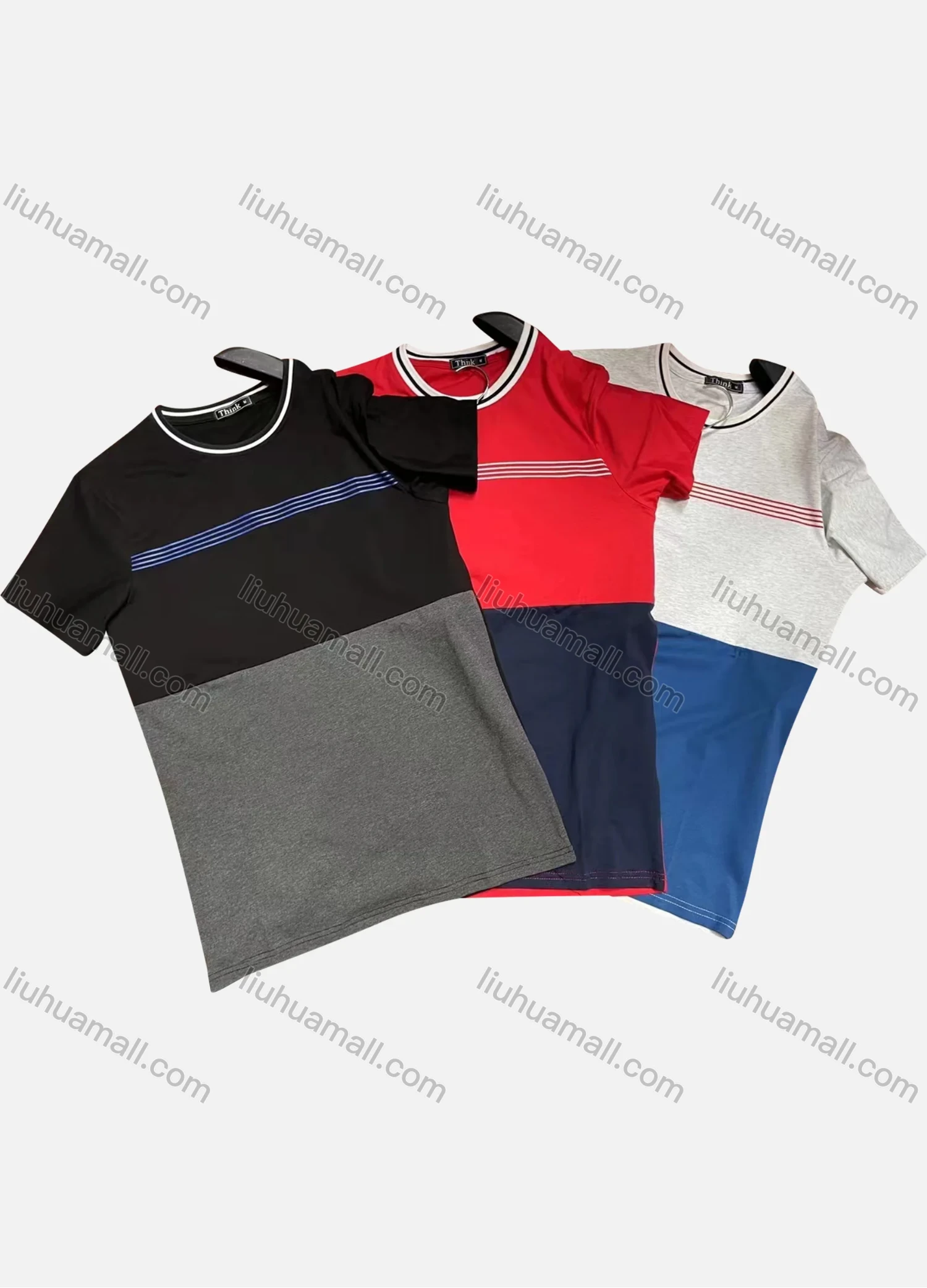 Wholesale Men's Casual Round Neck Short Sleeve Striped Colorblock T-Shirt - Liuhuamall