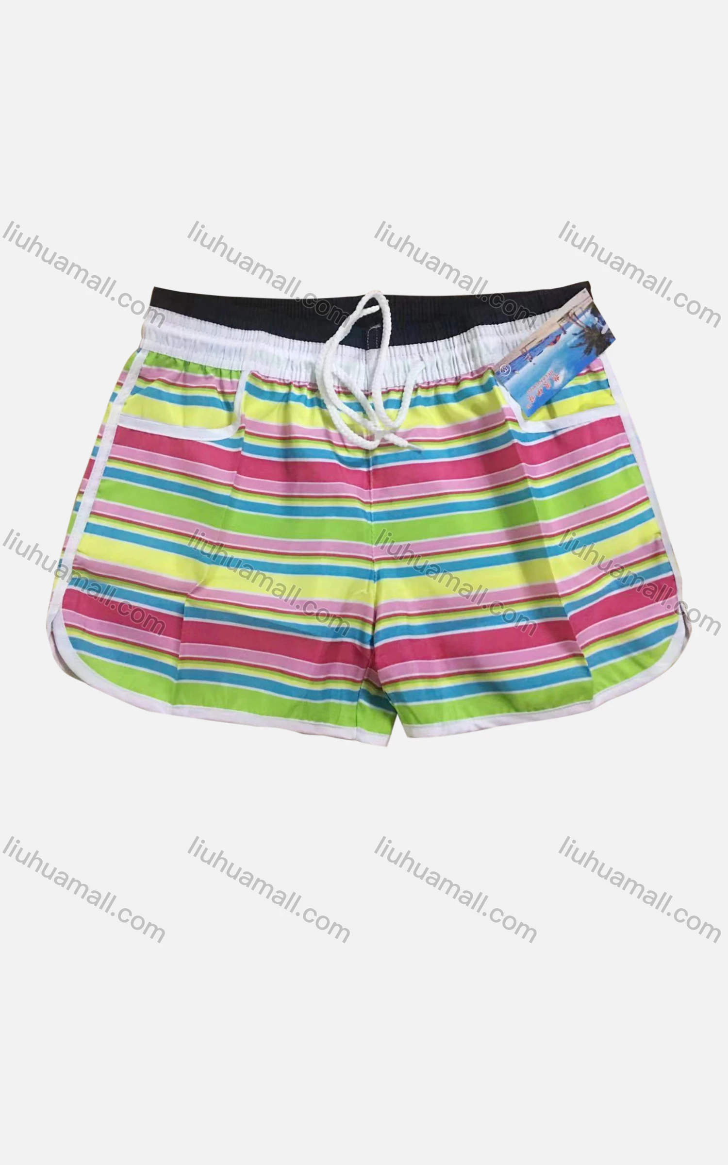Wholesale Women's Vacation Striped Contrast Pockets Drawstring Beach Shorts - Liuhuamall
