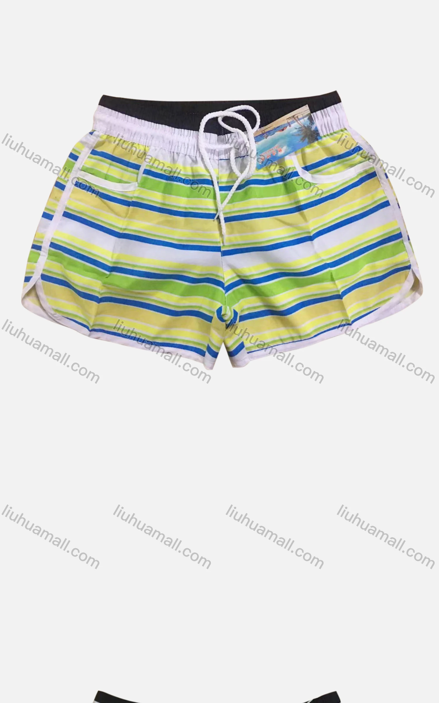 Wholesale Women's Vacation Striped Contrast Pockets Drawstring Beach Shorts - Liuhuamall