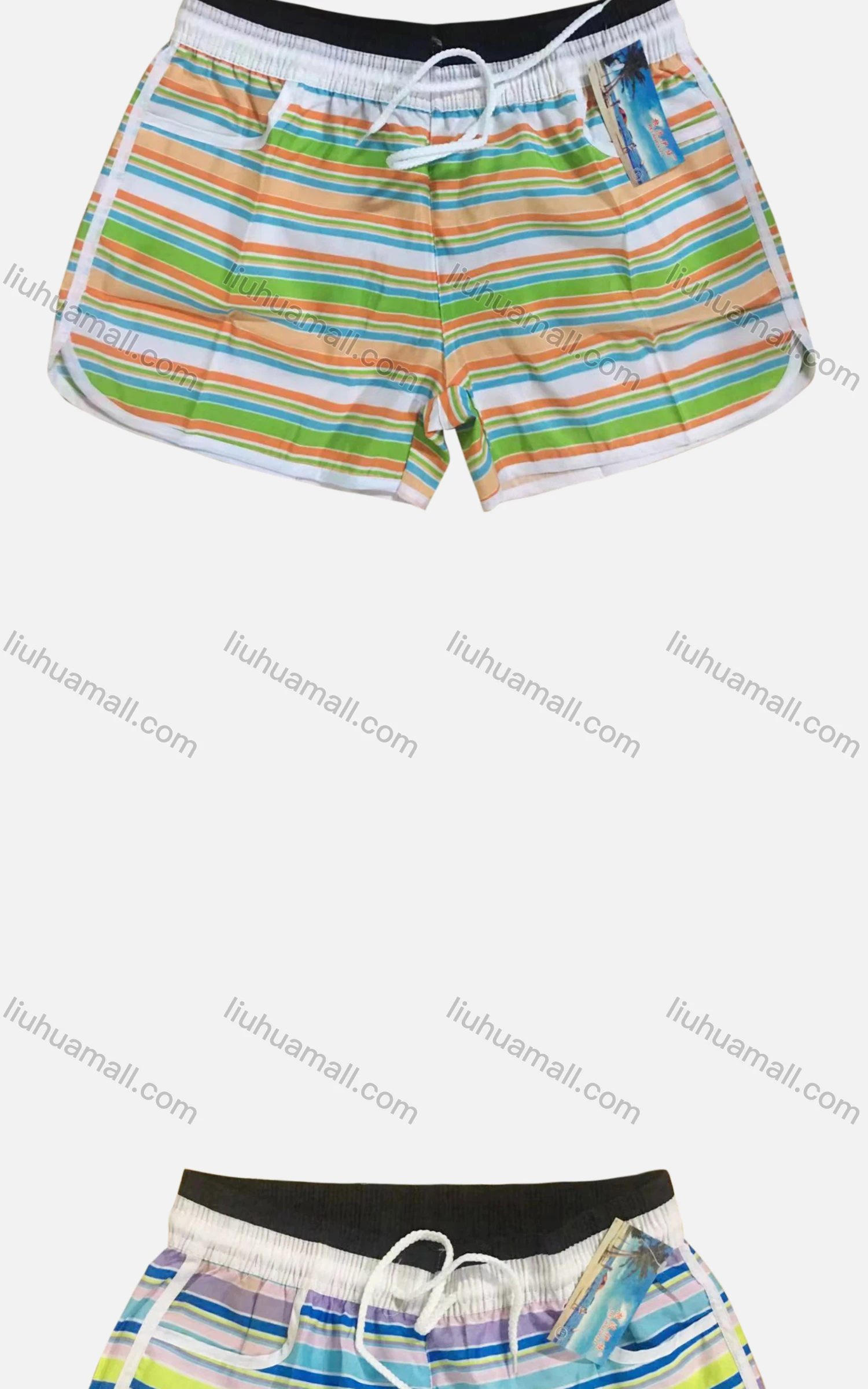 Wholesale Women's Vacation Striped Contrast Pockets Drawstring Beach Shorts - Liuhuamall