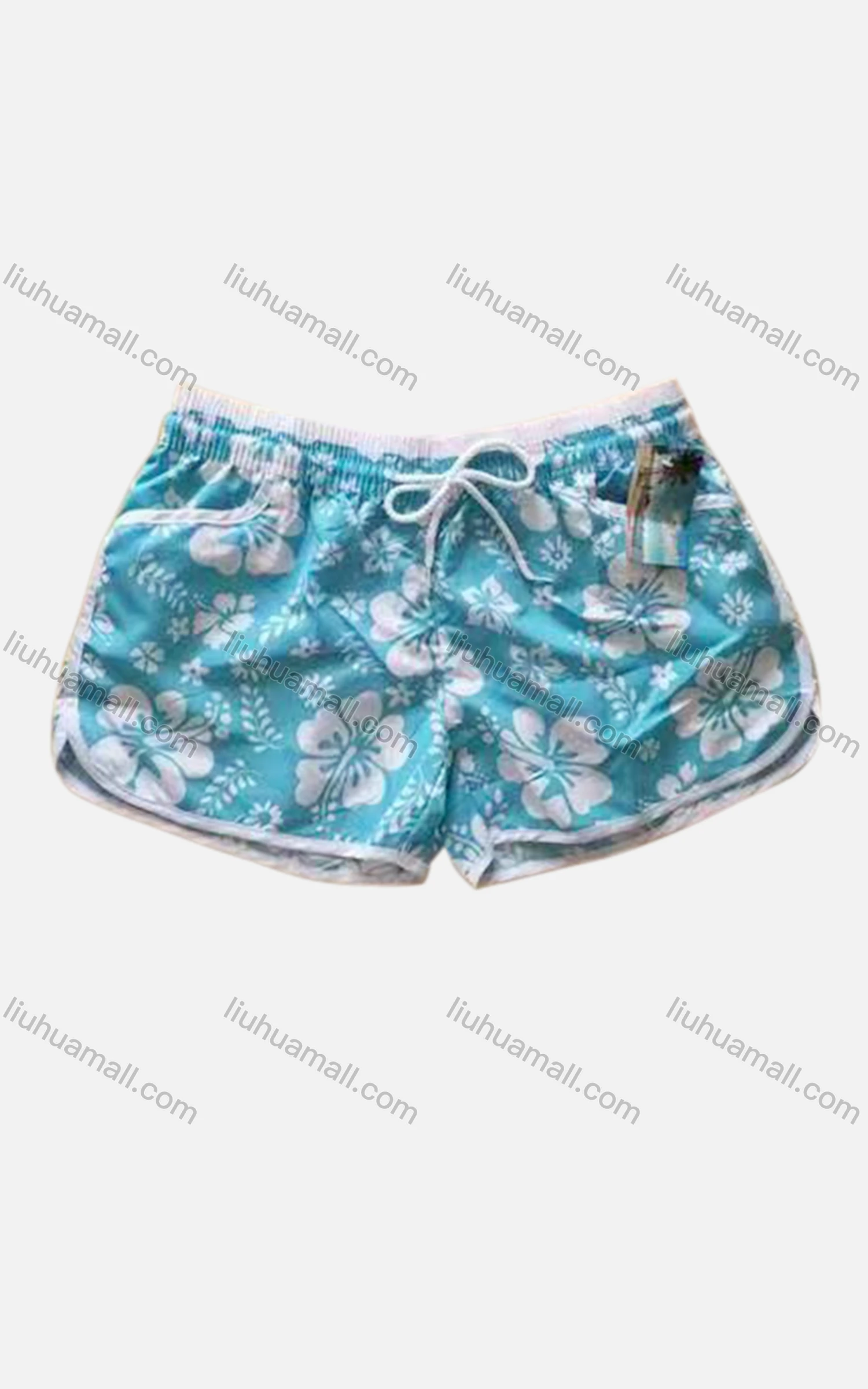 Wholesale Women's Vacation Contrast Floral Print Drawstring Beach Shorts - Liuhuamall