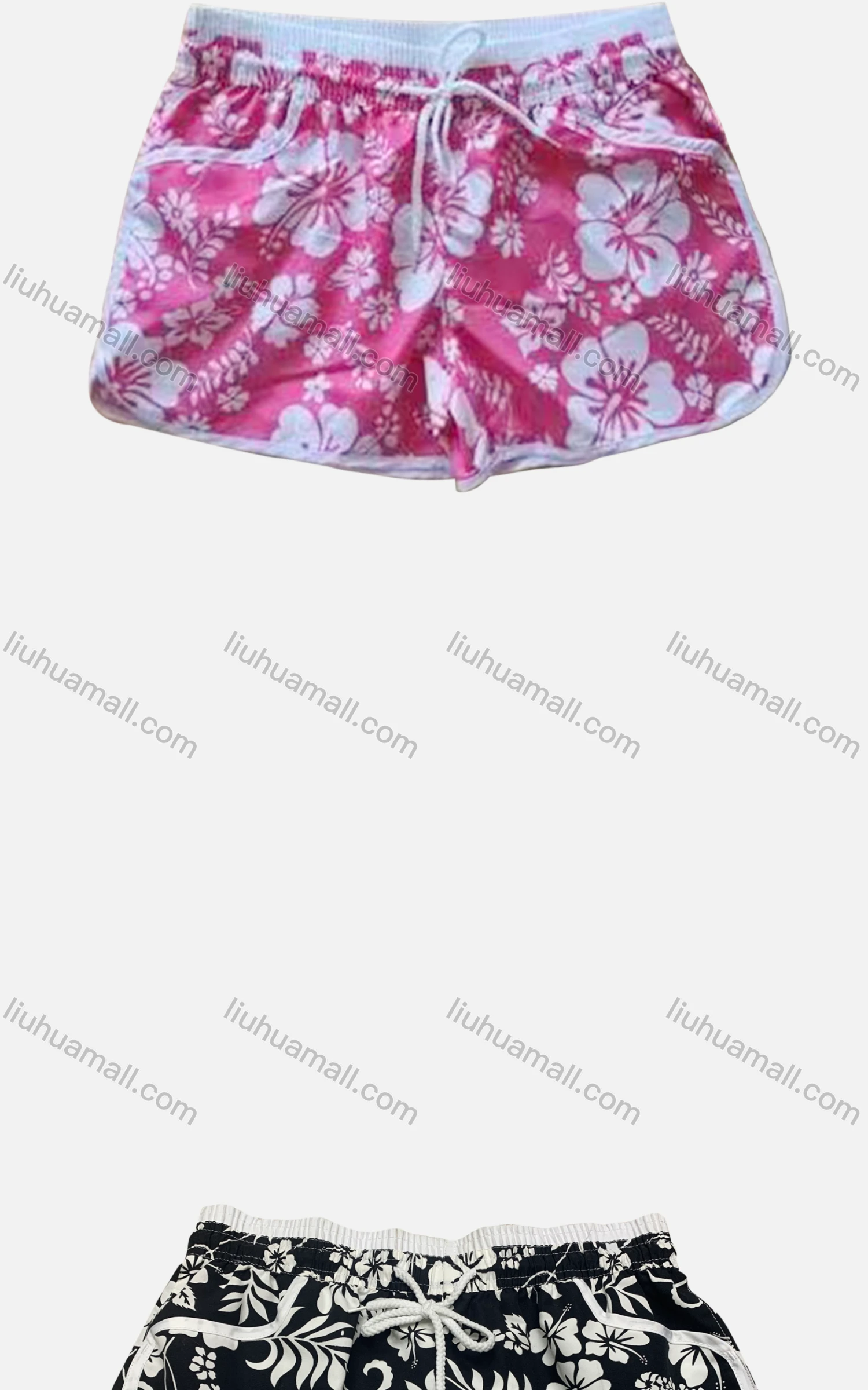 Wholesale Women's Vacation Contrast Floral Print Drawstring Beach Shorts - Liuhuamall
