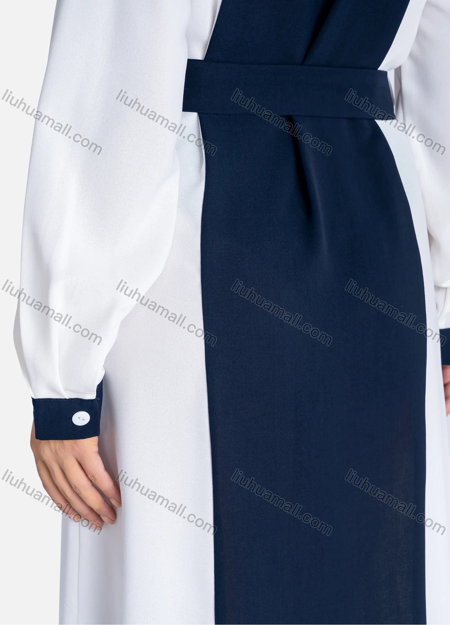 Wholesale Women's Casual Colorblock Button Down Long Sleeve Tie Front Ruffle Hem Midi Dress A-1027# - Liuhuamall