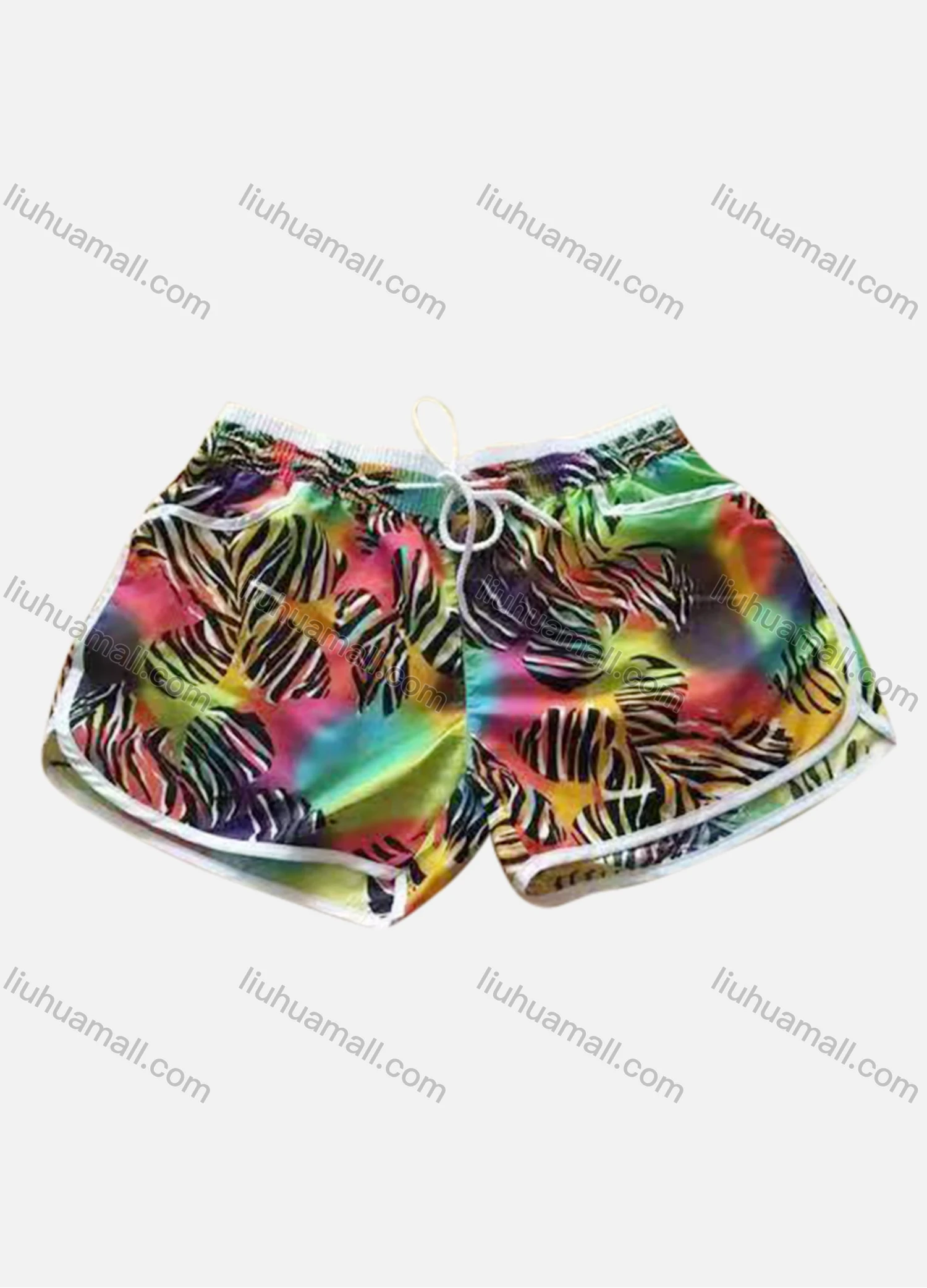 Wholesale Women's Vacation Contrast Geo Letter Print Drawstring Beach Shorts - Liuhuamall