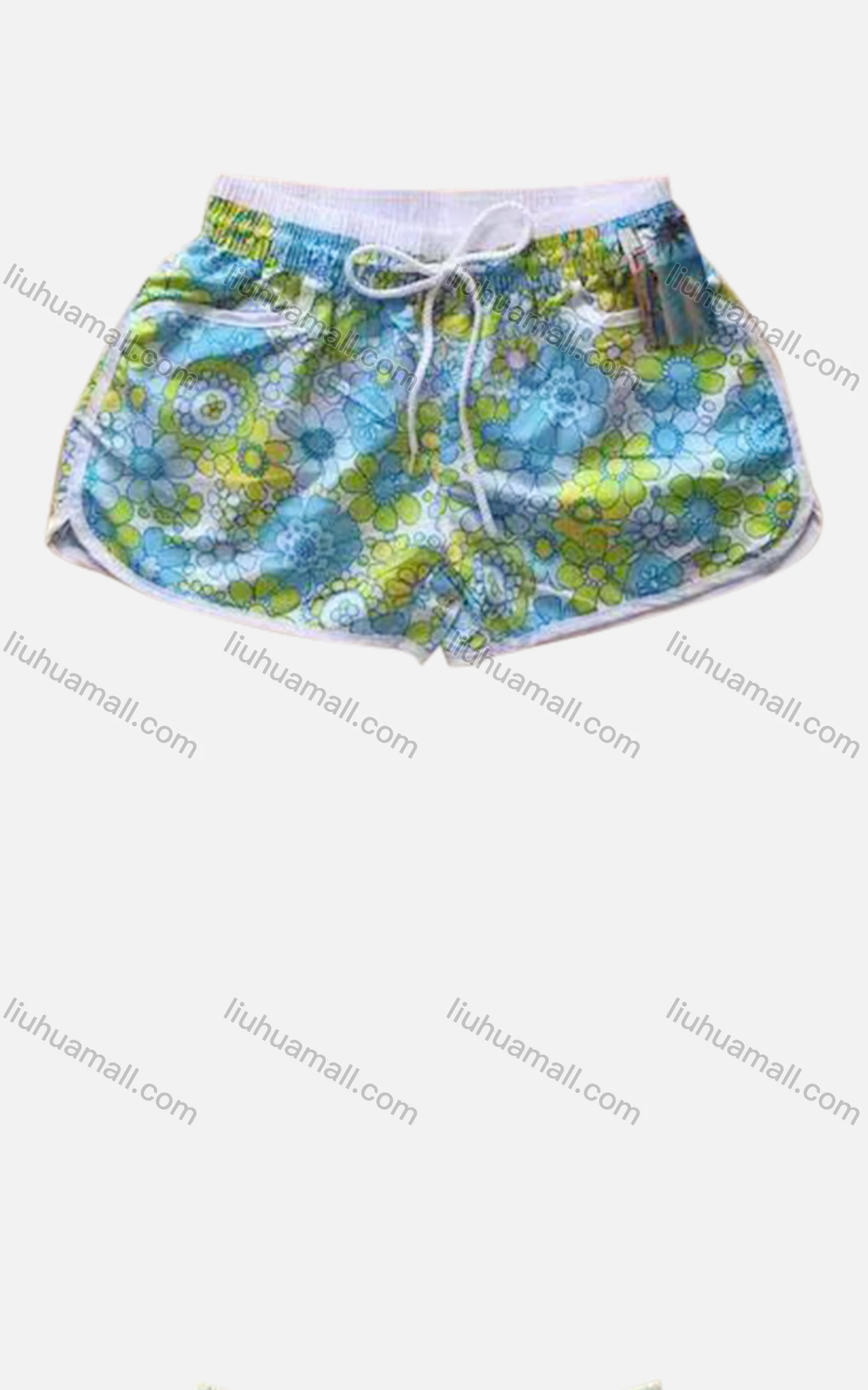Wholesale Women's Vacation Contrast Floral Print Drawstring Beach Shorts - Liuhuamall