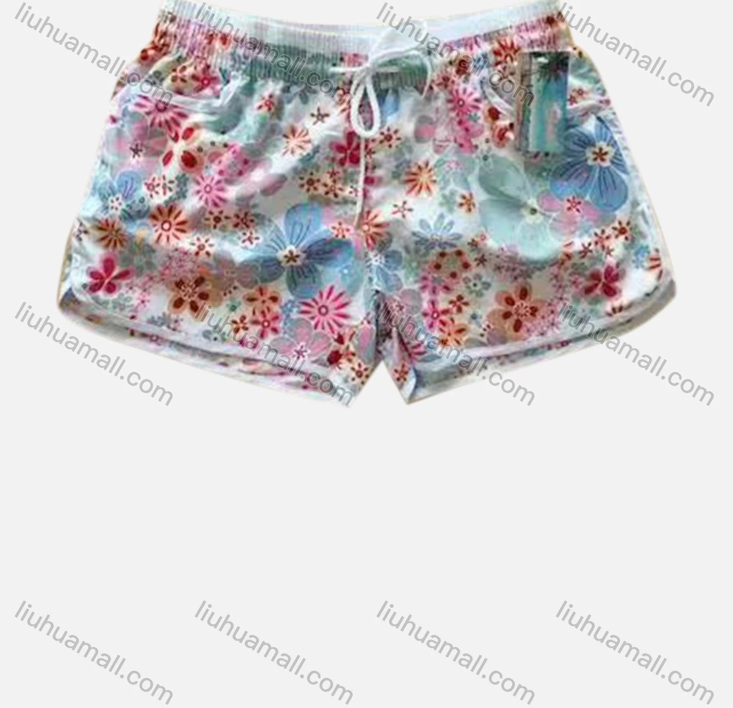 Wholesale Women's Vacation Contrast Floral Print Drawstring Beach Shorts - Liuhuamall