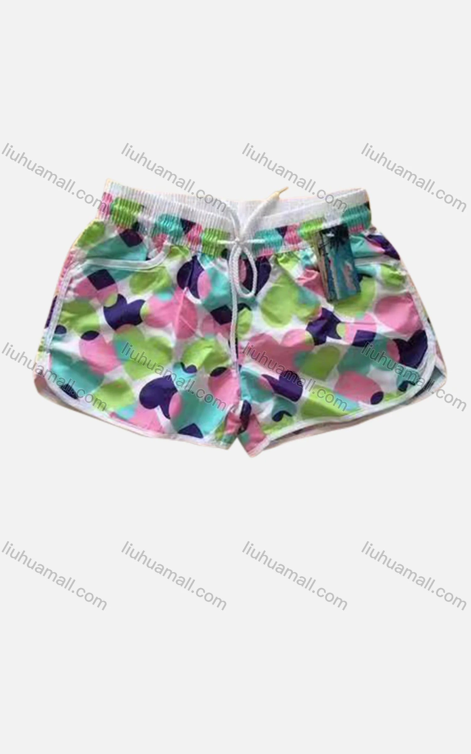 Wholesale Women's Vacation Contrast Heart Print Drawstring Beach Shorts - Liuhuamall