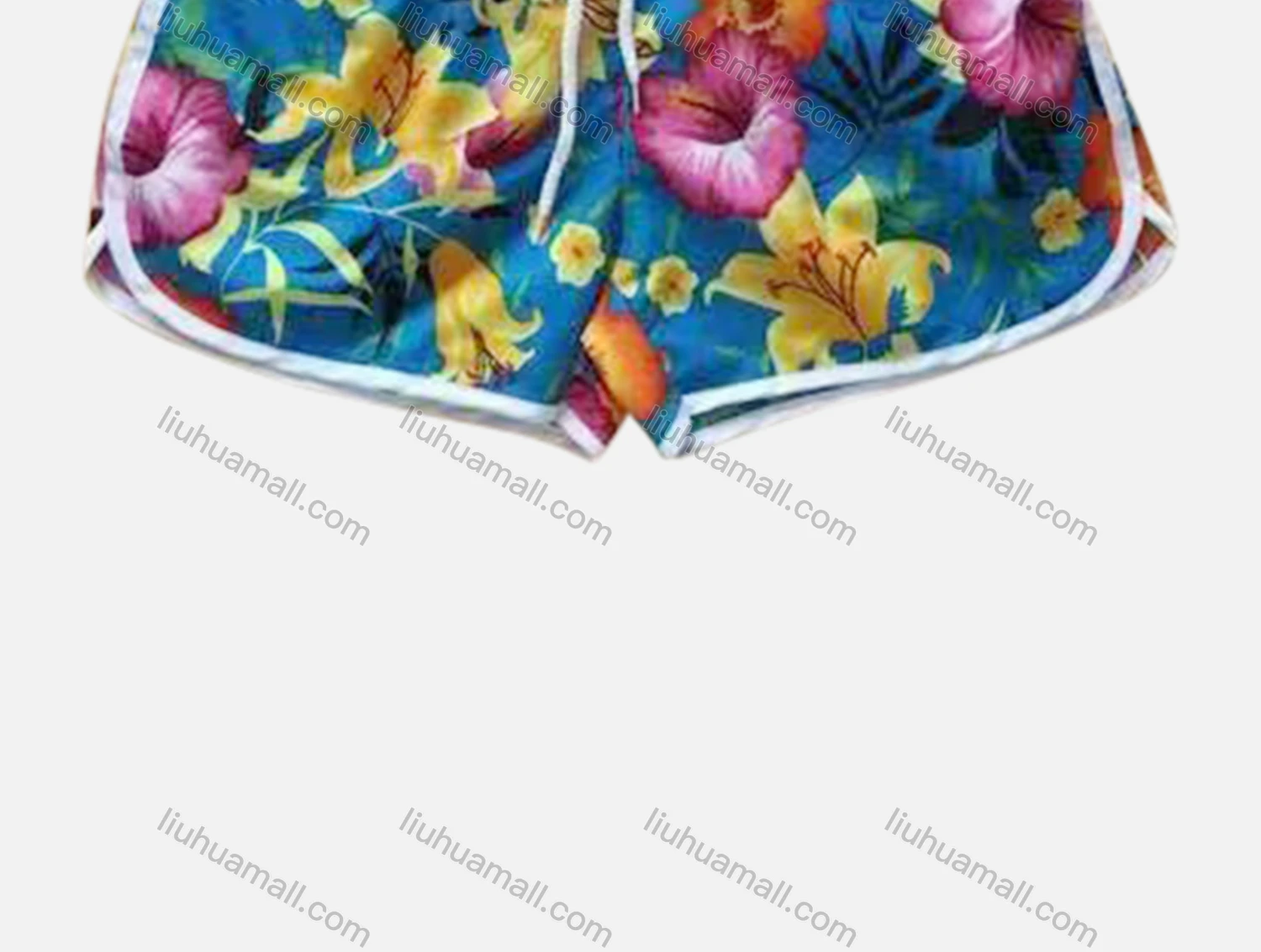 Wholesale Women's Vacation Contrast Floral Print Drawstring Beach Shorts - Liuhuamall
