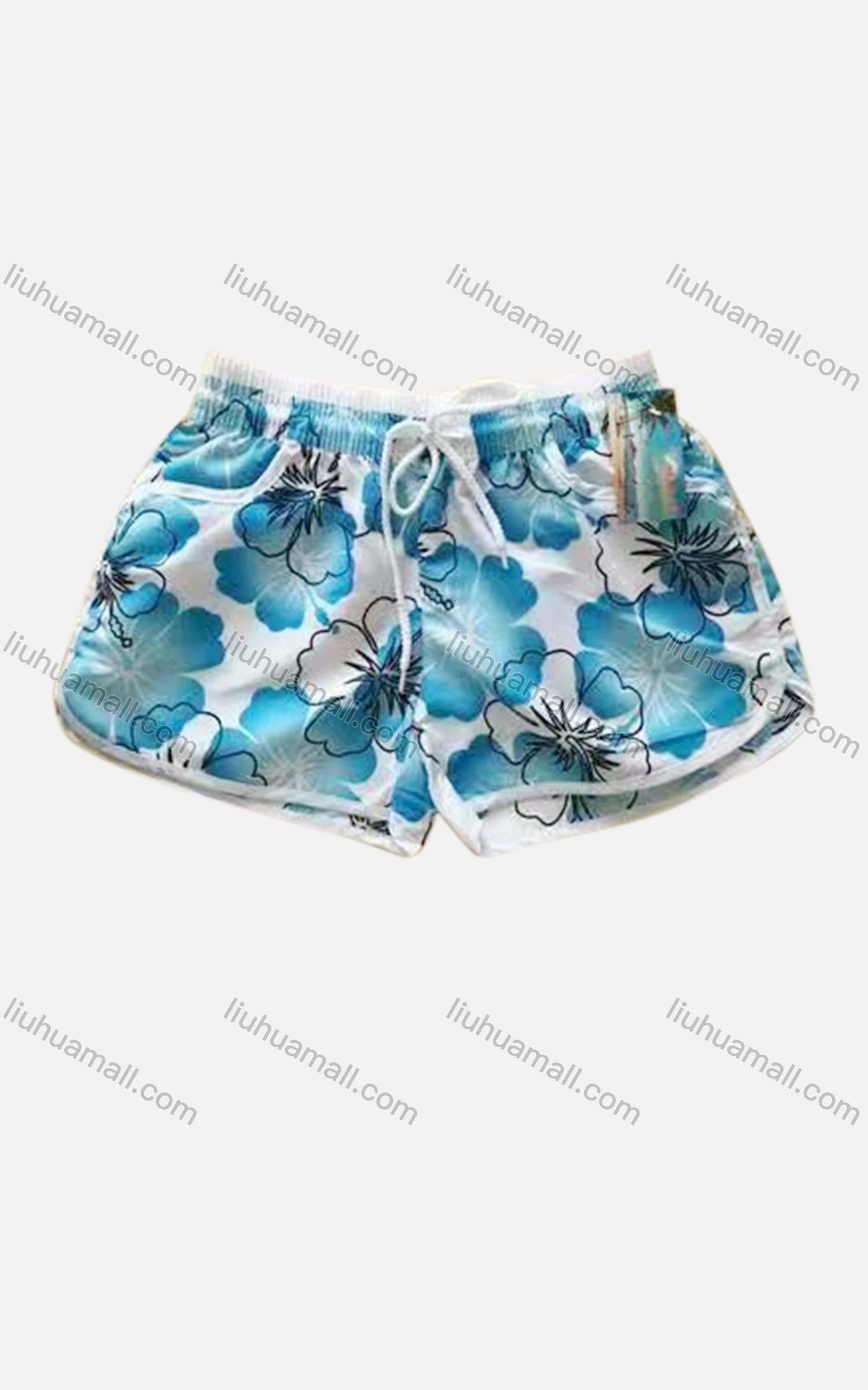 Wholesale Women's Vacation Contrast Floral Print Drawstring Beach Shorts - Liuhuamall