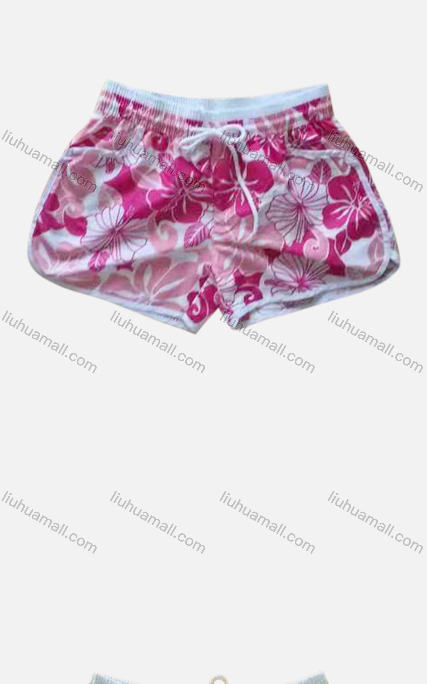 Wholesale Women's Vacation Contrast Floral Print Drawstring Beach Shorts - Liuhuamall