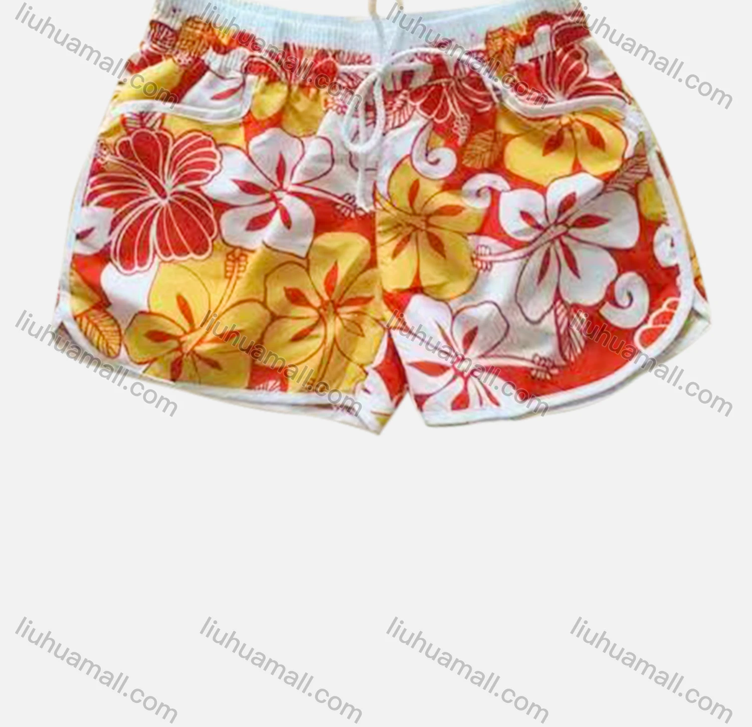 Wholesale Women's Vacation Contrast Floral Print Drawstring Beach Shorts - Liuhuamall