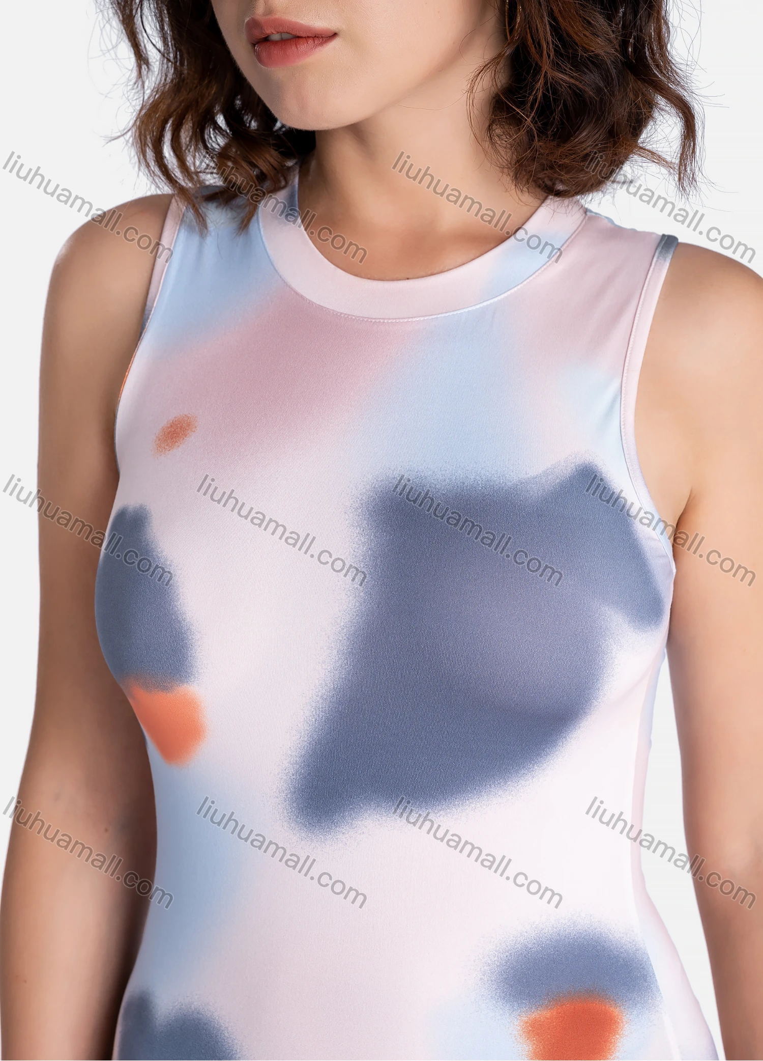 Wholesale Women's Casual Allover Print Round Neck Bodycon Short Tank Dress - Liuhuamall