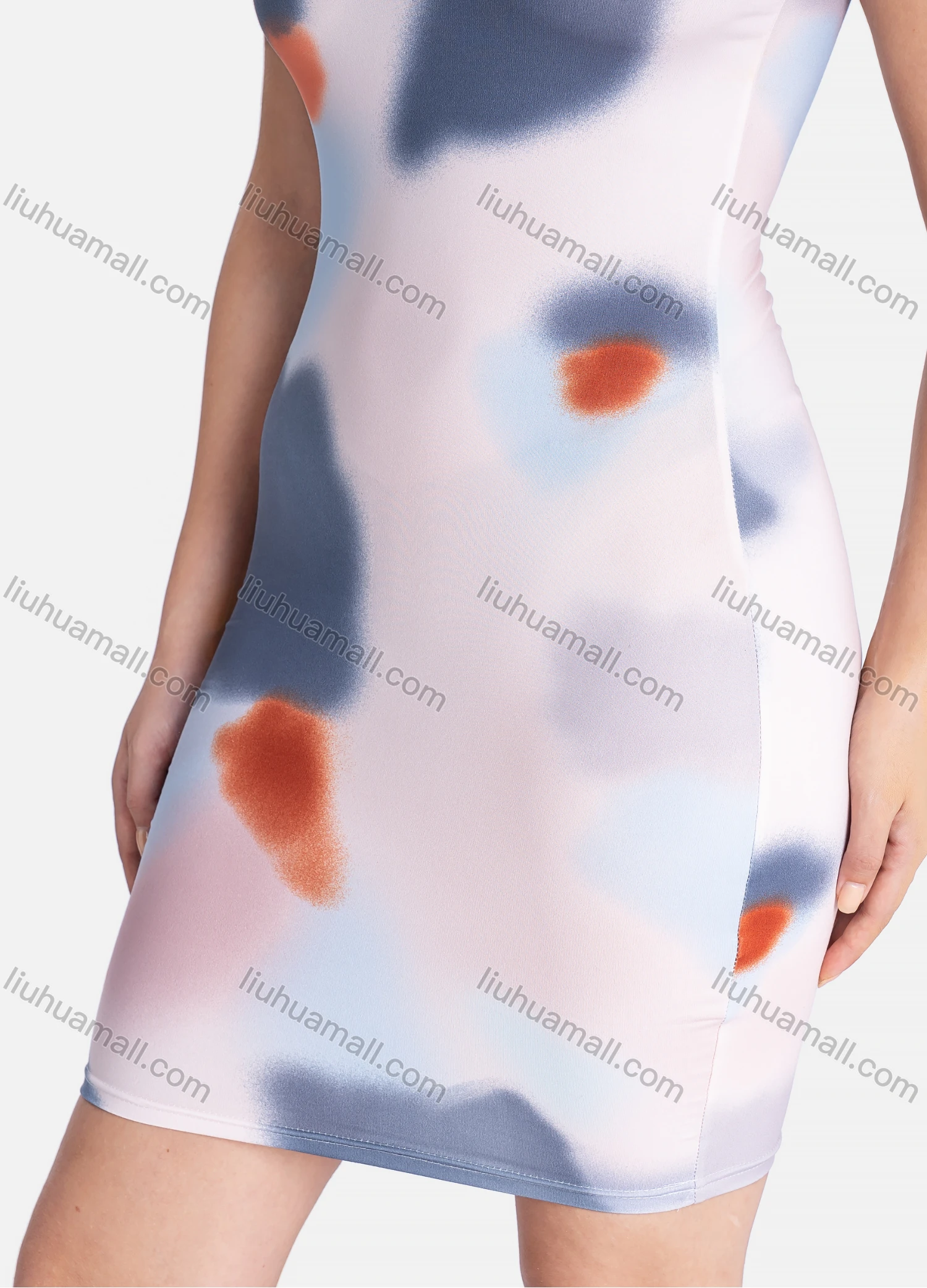 Wholesale Women's Casual Allover Print Round Neck Bodycon Short Tank Dress - Liuhuamall