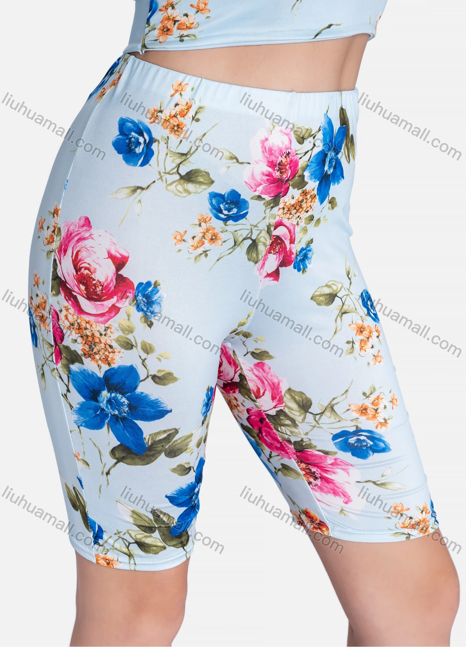 Wholesale Women's Floral Print Spaghetti Straps Crop Cami Top & High Waist Shorts 2 Pieces Set - Liuhuamall