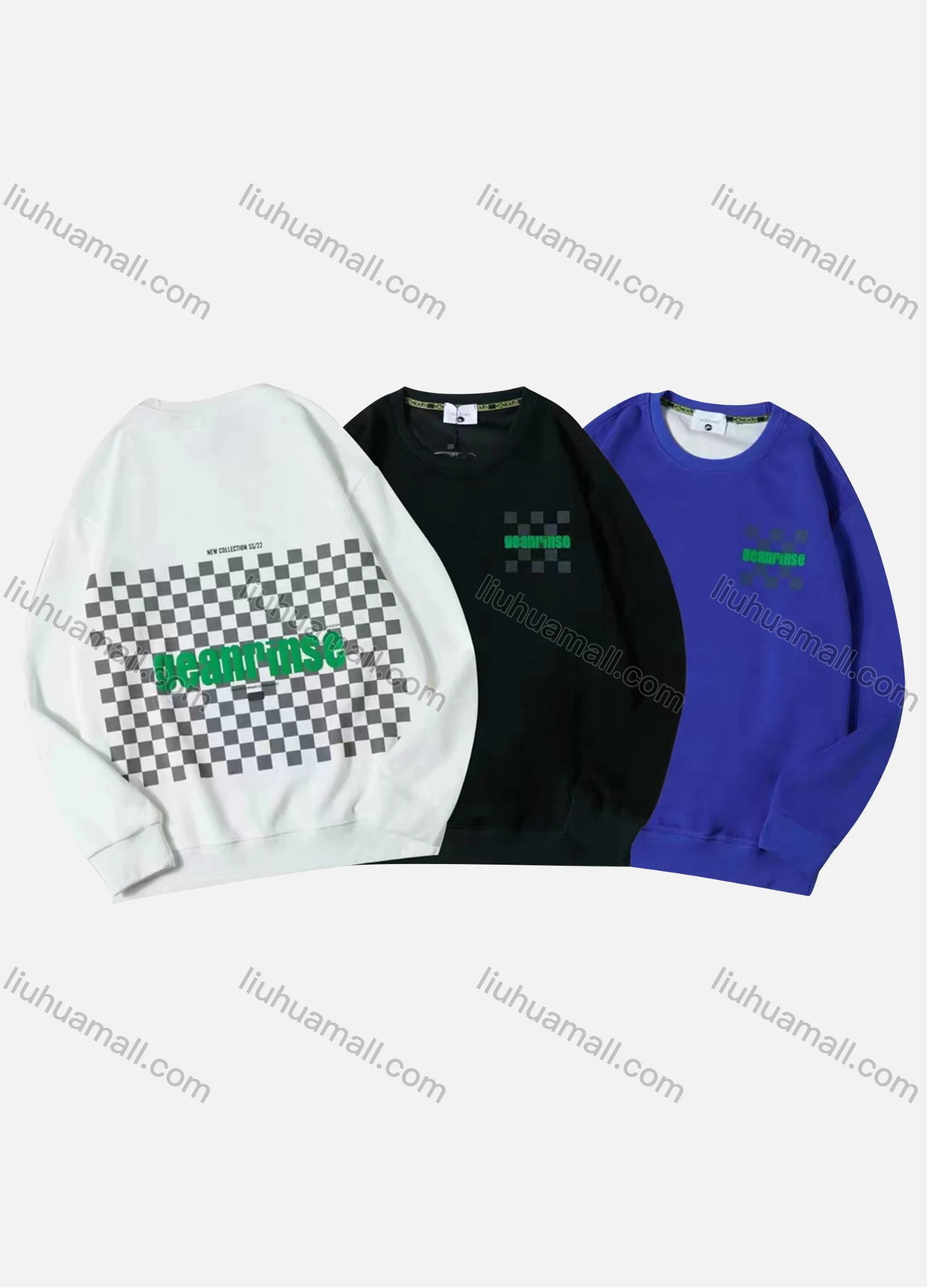 Wholesale Men's Casual Checkerboard Letter Print Long Sleeve Oversized Sweatshirts - Liuhuamall