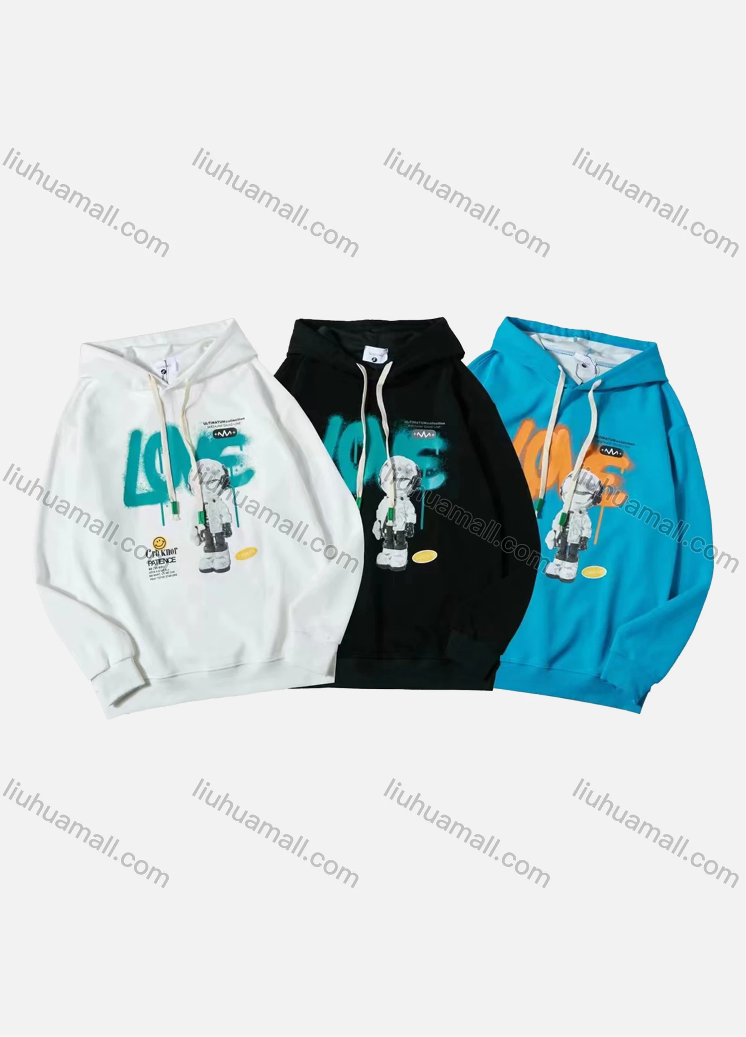 Wholesale Men's Casual Cartoon Letter Print Drawstring Long Sleeve Kangaroo Pocket Oversized Hoodie - Liuhuamall