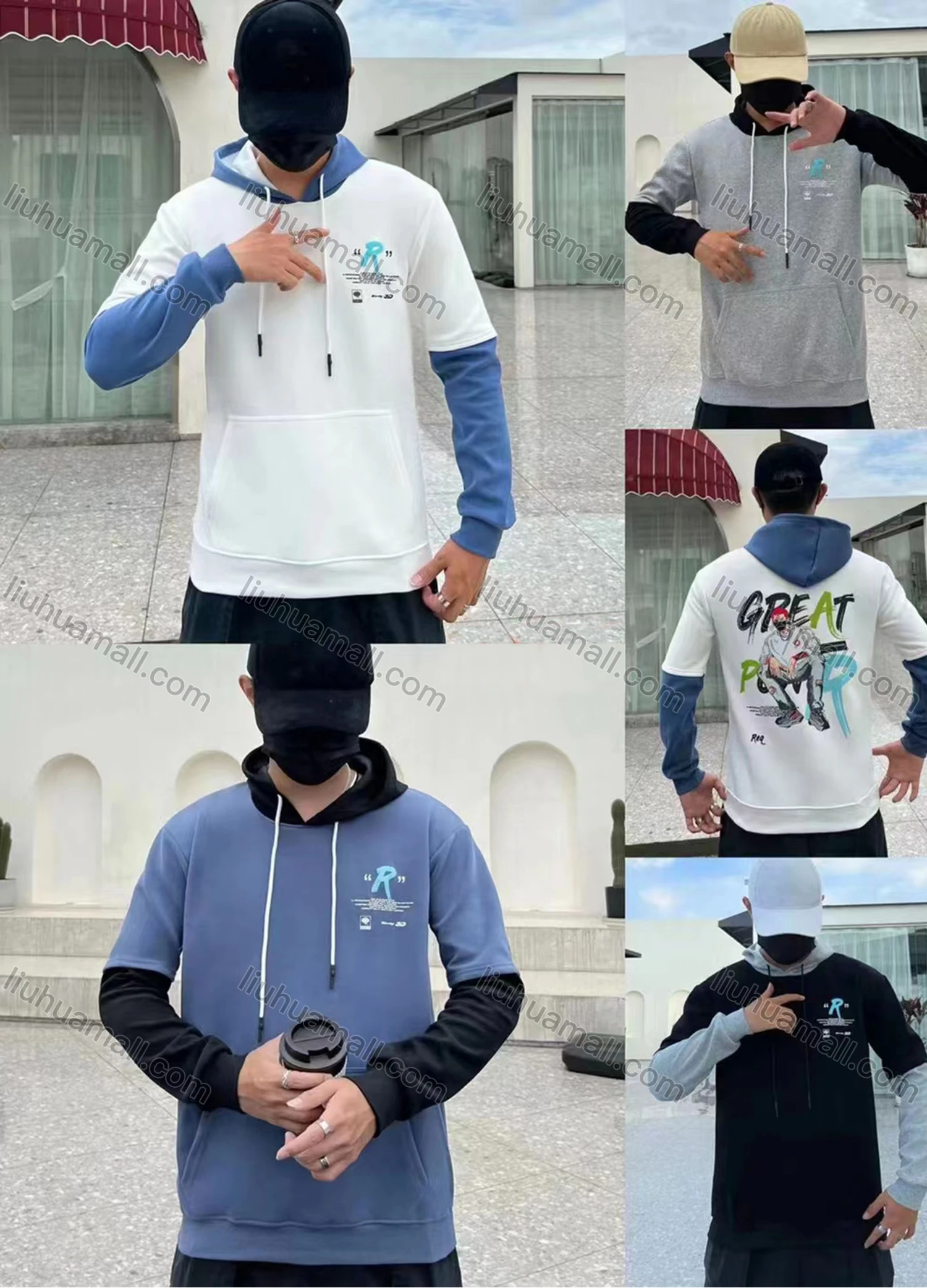 Wholesale Men's Casual Letter Print Drawstring Long Sleeve Kangaroo Pocket Oversized Hoodie - Liuhuamall