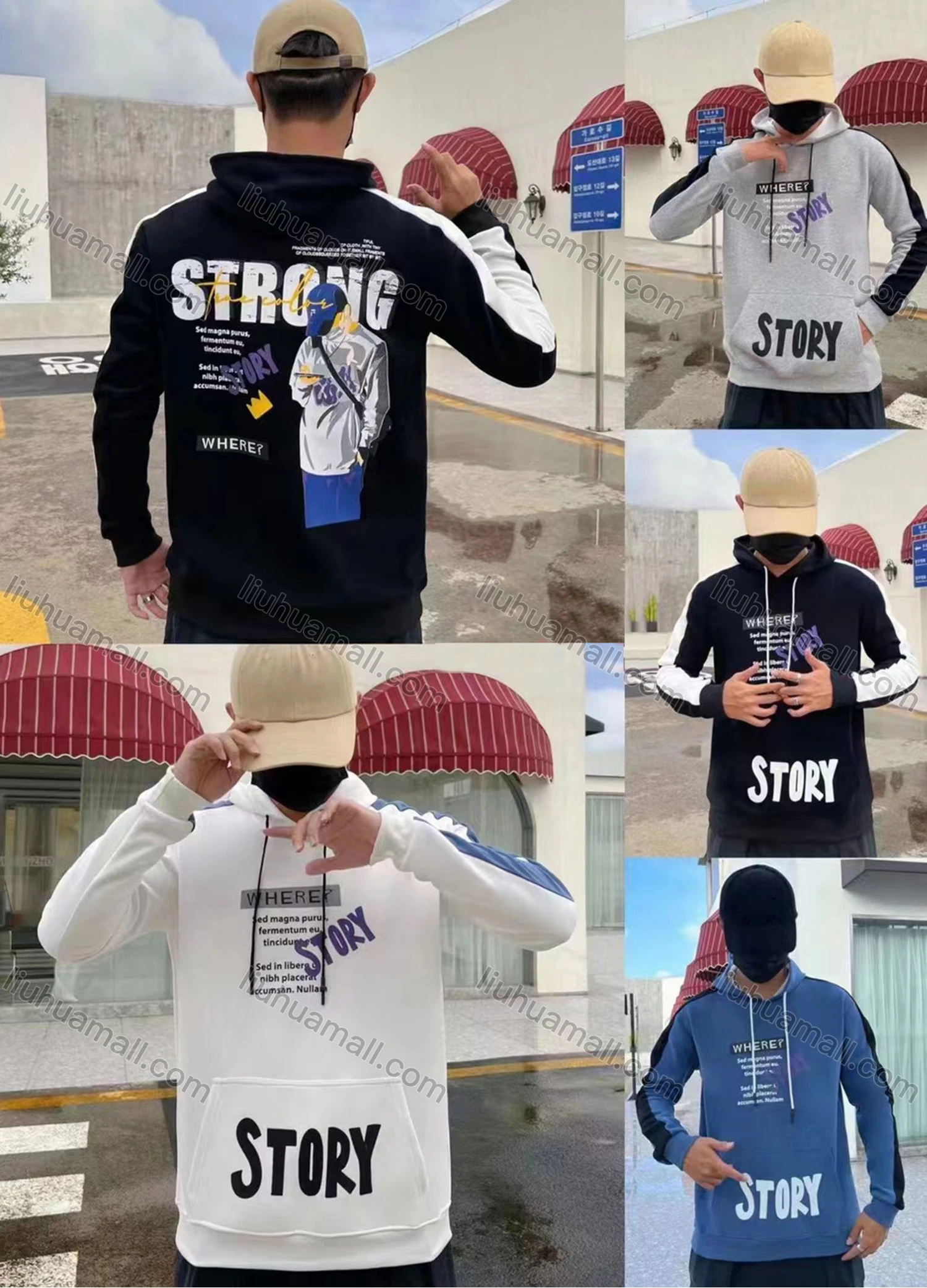 Wholesale Men's Casual Letter Print Drawstring Long Sleeve Kangaroo Pocket Oversized Hoodie - Liuhuamall