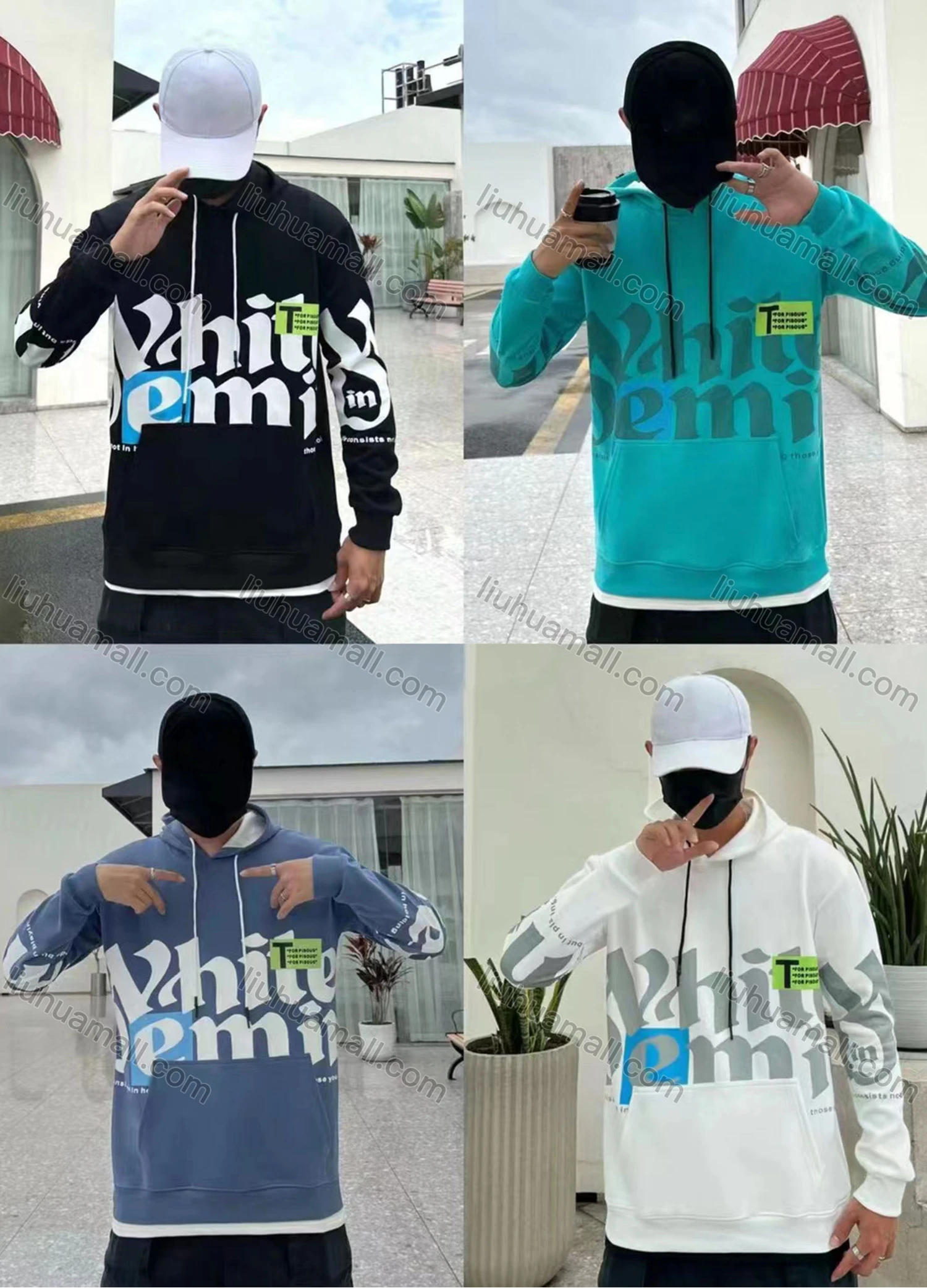Wholesale Men's Casual Letter Print Drawstring Long Sleeve Kangaroo Pocket Oversized Hoodie - Liuhuamall