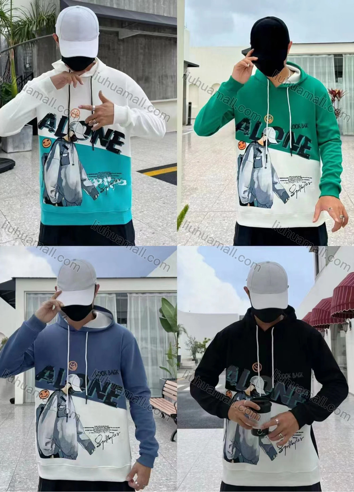 Wholesale Men's Casual Letter Print Drawstring Long Sleeve Oversized Hoodie - Liuhuamall