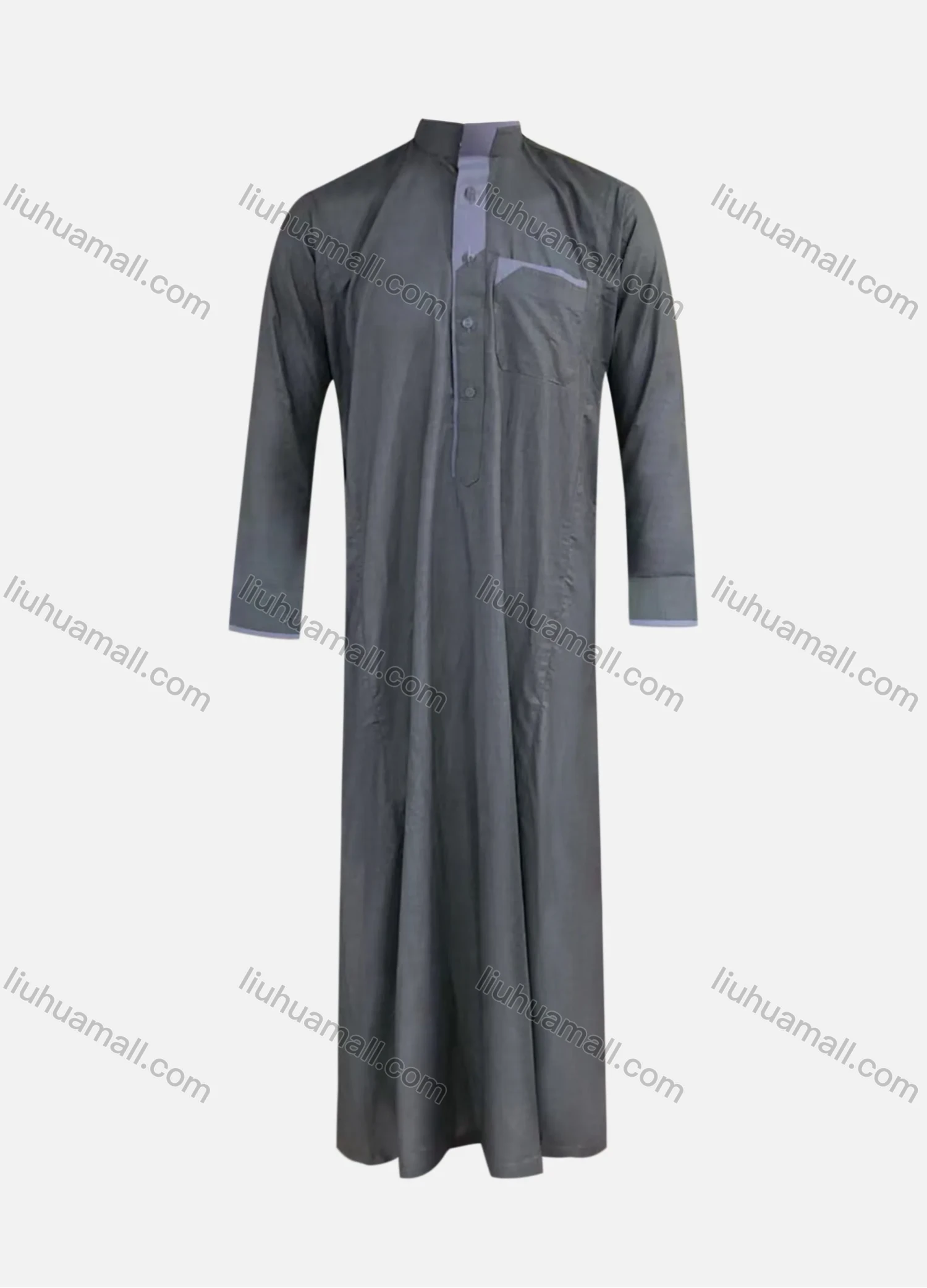 Wholesale Men's Modest Plain Stand Collar Patch Pocket Button Front Middle East Ramadan Jubba Muslim Arabic Pakistani Robe - Liuhuamall