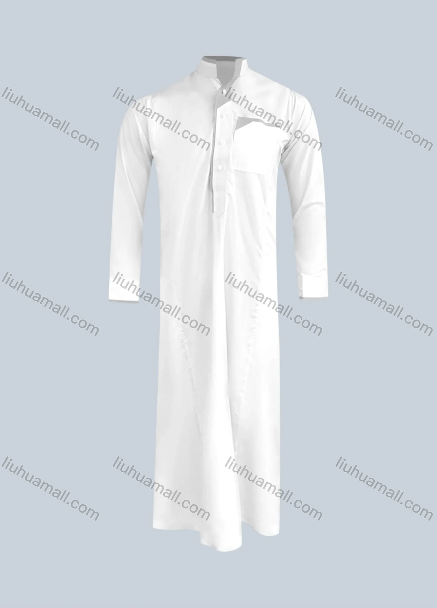 Wholesale Men's Modest Plain Stand Collar Patch Pocket Button Front Middle East Ramadan Jubba Muslim Arabic Pakistani Robe - Liuhuamall