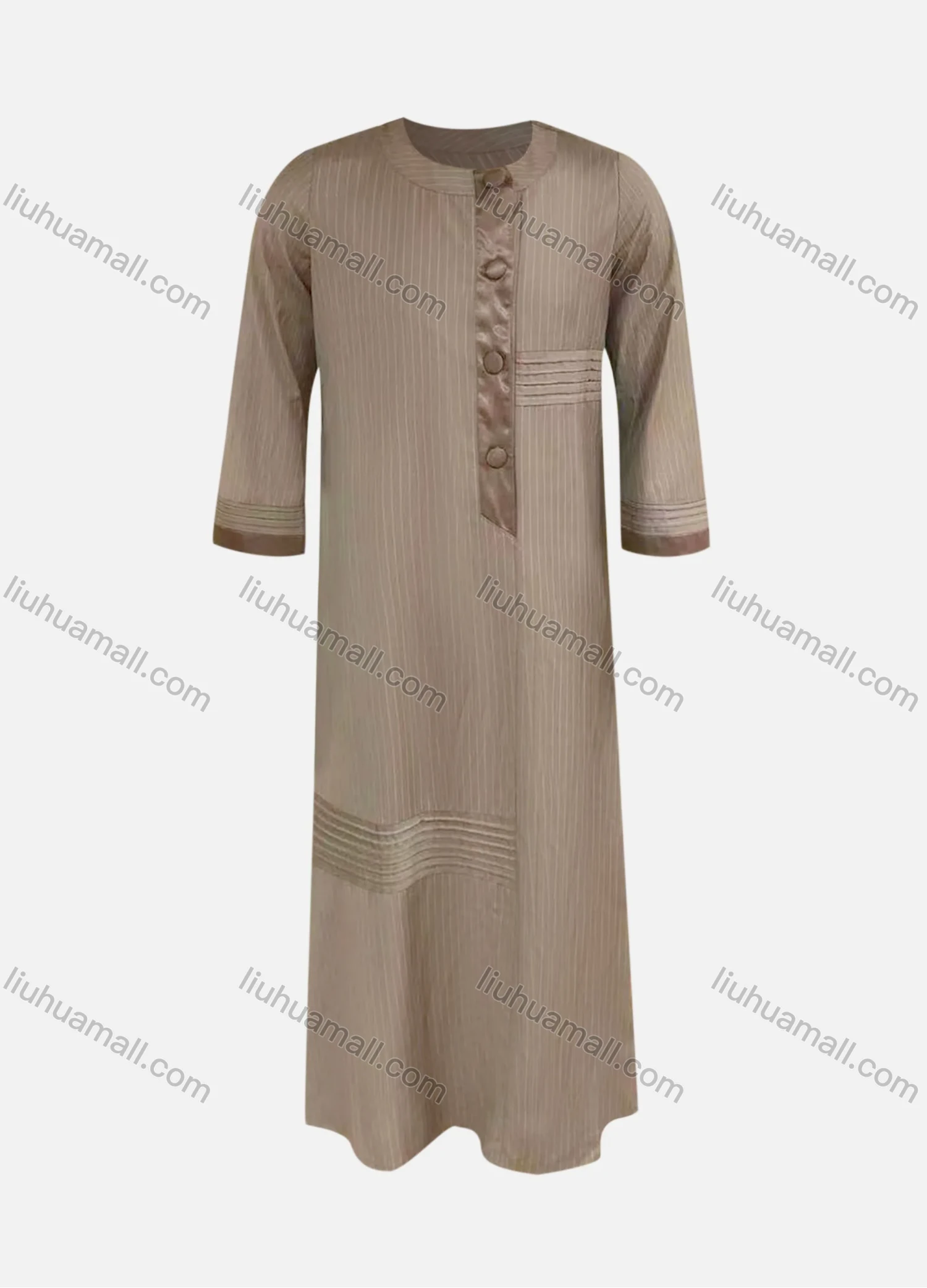 Wholesale Men's Modest Round Neck Contrast Striped Button Front Middle East Ramadan Muslim Arabic Robe - Liuhuamall