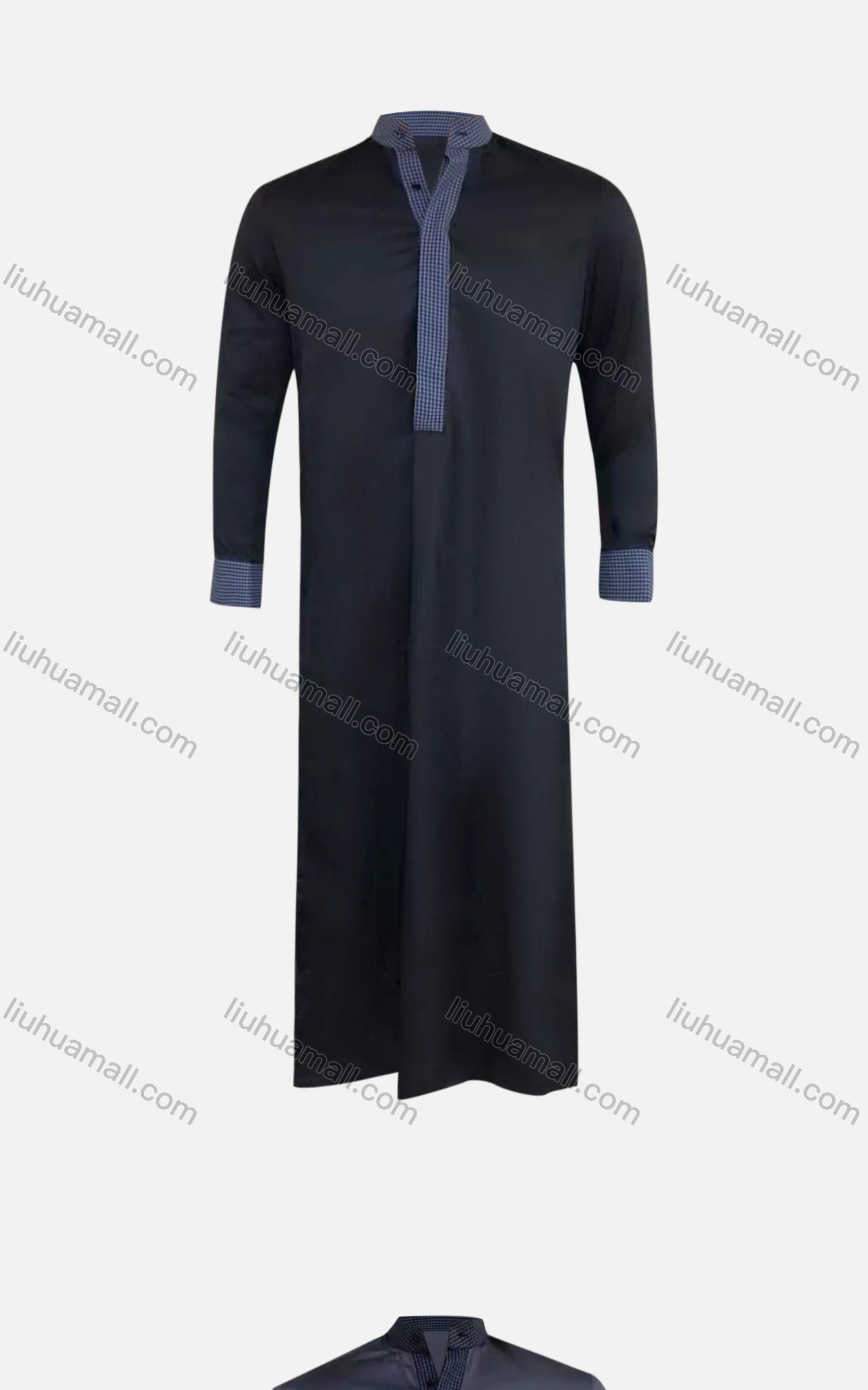 Wholesale Men's Stand Collar Plain Splicing Plaid Button Front Middle East Ramadan Formal Muslim Arabic Robe - Liuhuamall