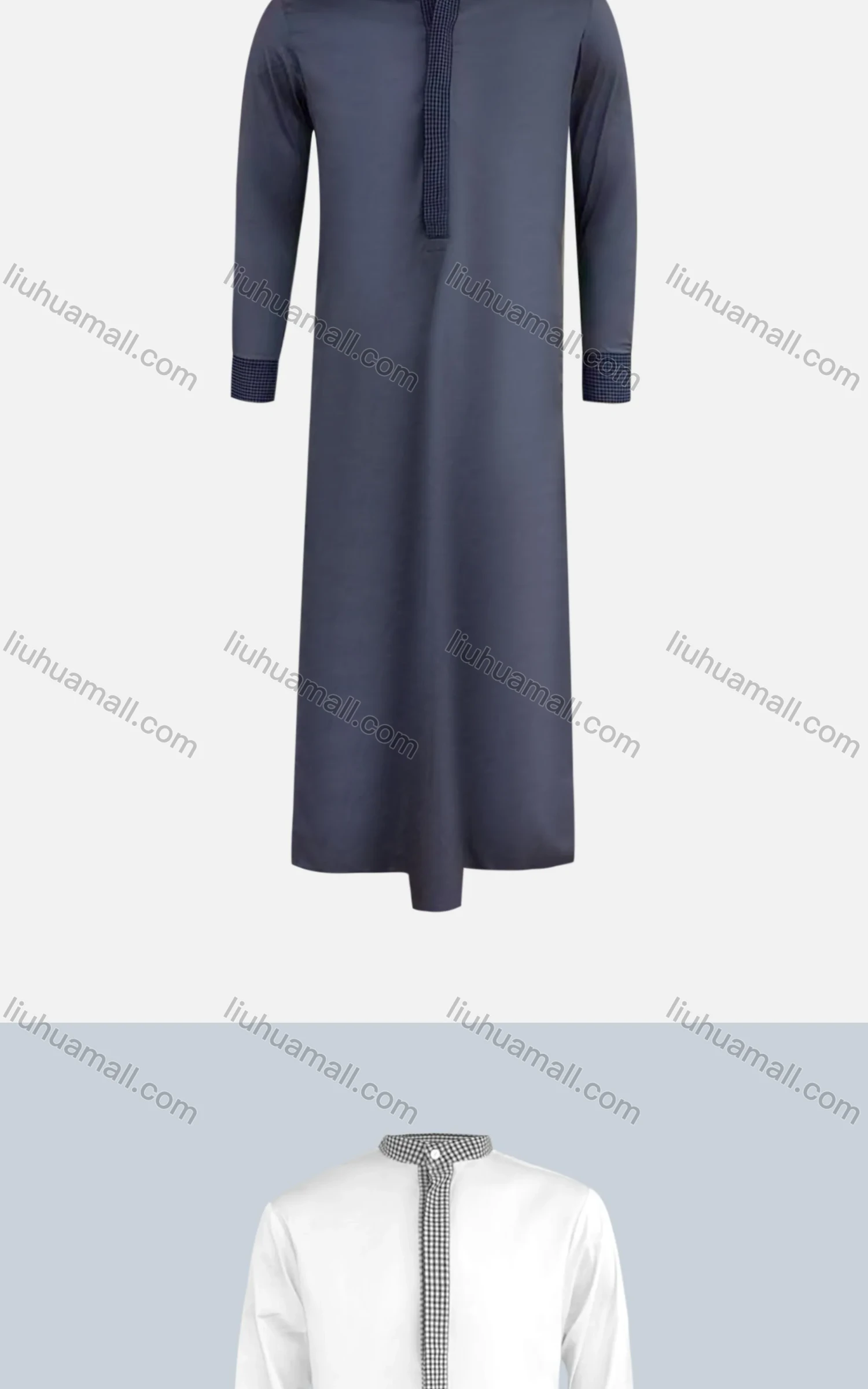 Wholesale Men's Stand Collar Plain Splicing Plaid Button Front Middle East Ramadan Formal Muslim Arabic Robe - Liuhuamall