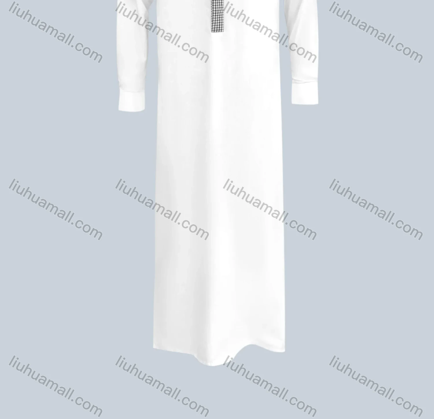 Wholesale Men's Stand Collar Plain Splicing Plaid Button Front Middle East Ramadan Formal Muslim Arabic Robe - Liuhuamall