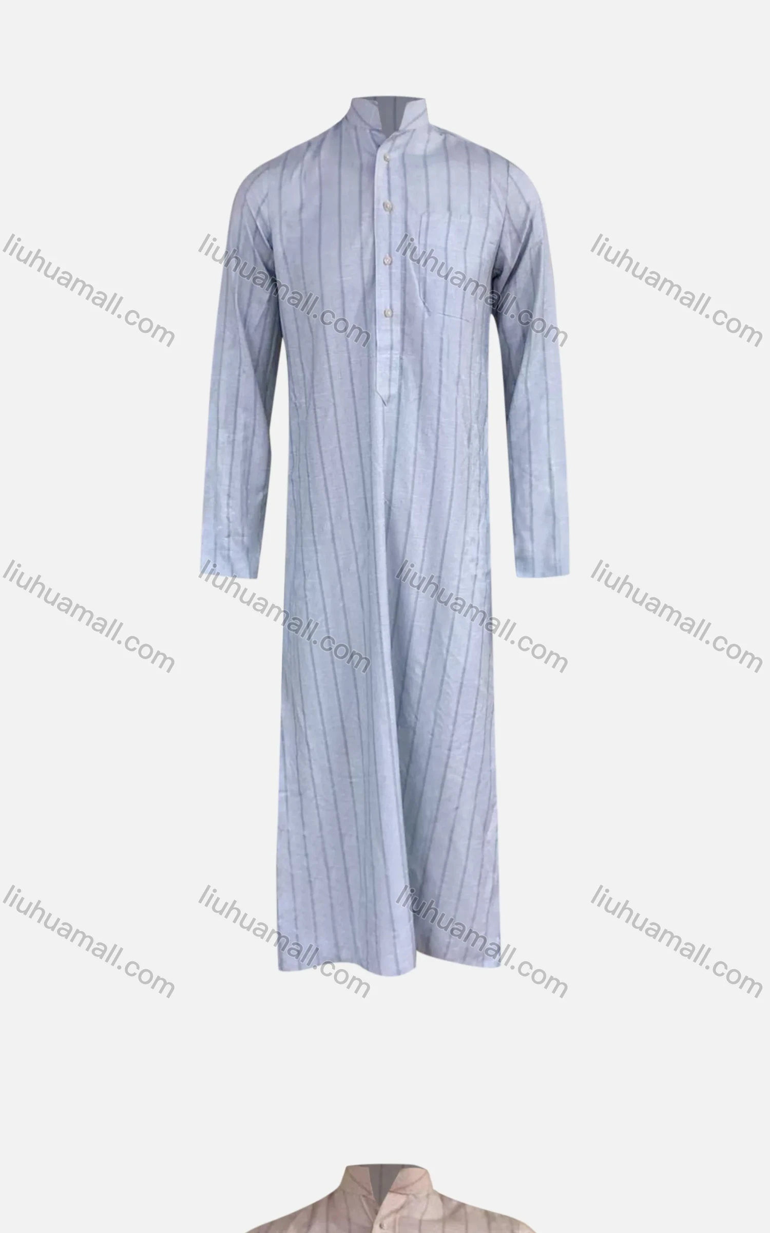 Wholesale Men's Modest Stand Collar Patch Pocket Button Front Pakistani Striped Print Middle East Ramadan Muslim Arabic Robe - Liuhuamall