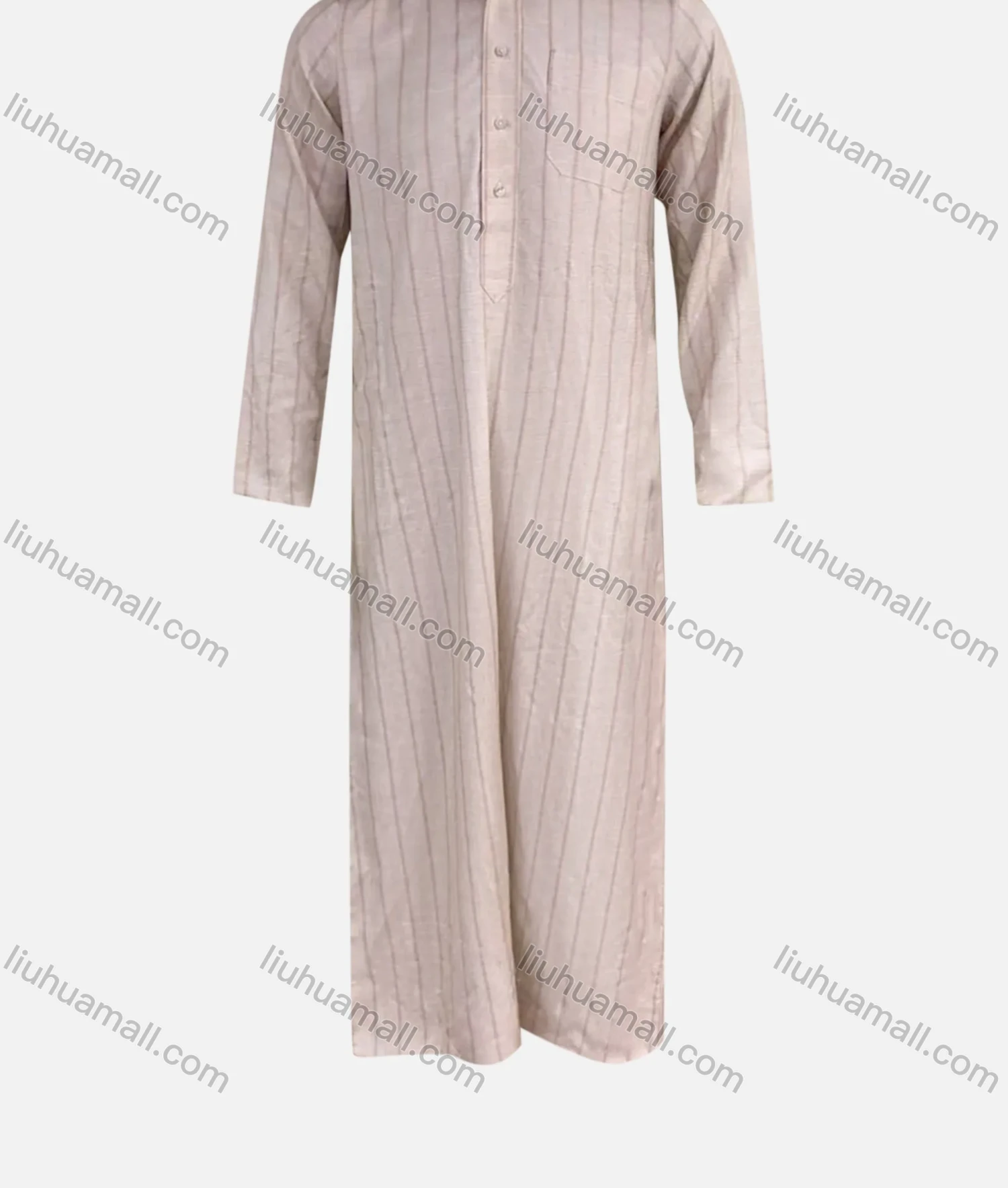 Wholesale Men's Modest Stand Collar Patch Pocket Button Front Pakistani Striped Print Middle East Ramadan Muslim Arabic Robe - Liuhuamall