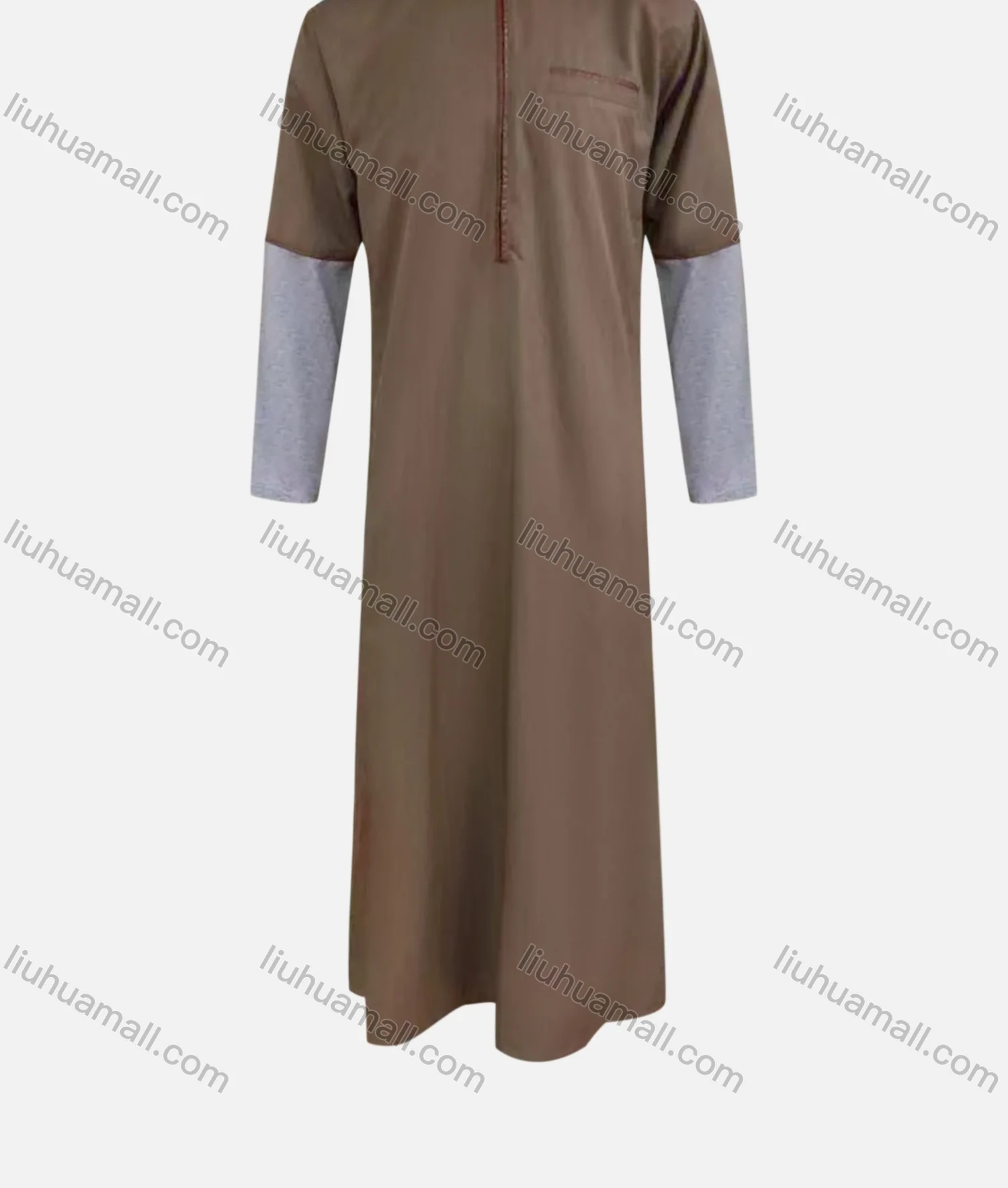 Wholesale Men's Modest Mock Neck Plain Zipper Front Patch Pocket Splicing Pakistani Middle East Ramadan Muslim Arabic Robe - Liuhuamall