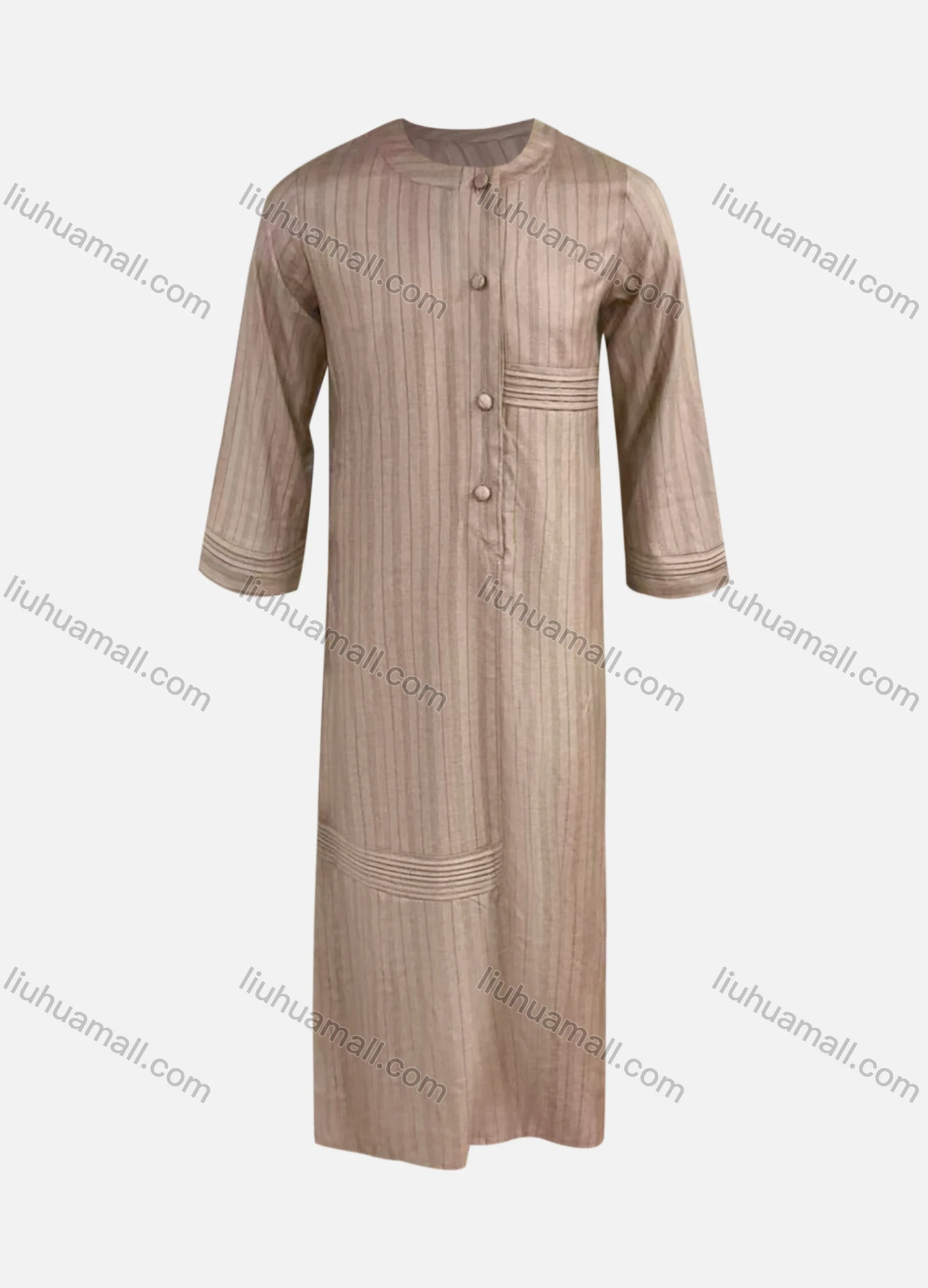 Wholesale Men's Modest 3/4 Sleeve Round Neck Striped Print Button Front Middle East Ramadan Muslim Arabic Robe - Liuhuamall