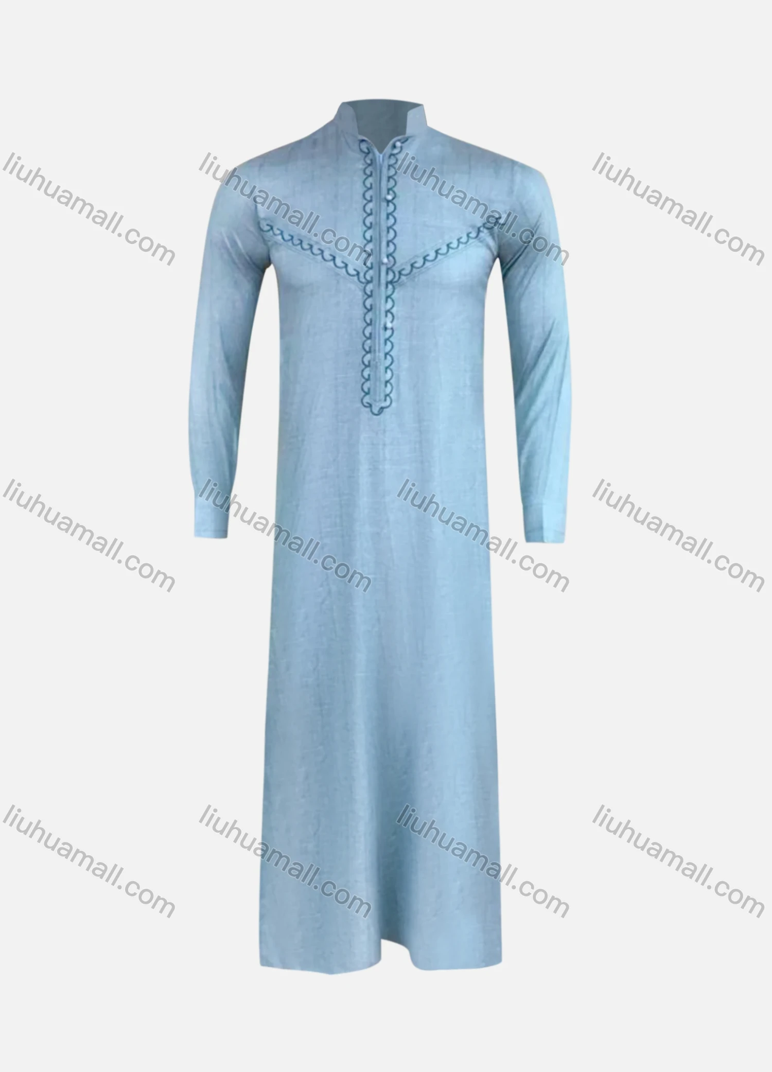 Wholesale Men's Formal Zipper Stand Collar Plain Pom Pom Decor Pakistani Embroidery Middle East Ramadan Muslim Arabic Robe - Liuhuamall