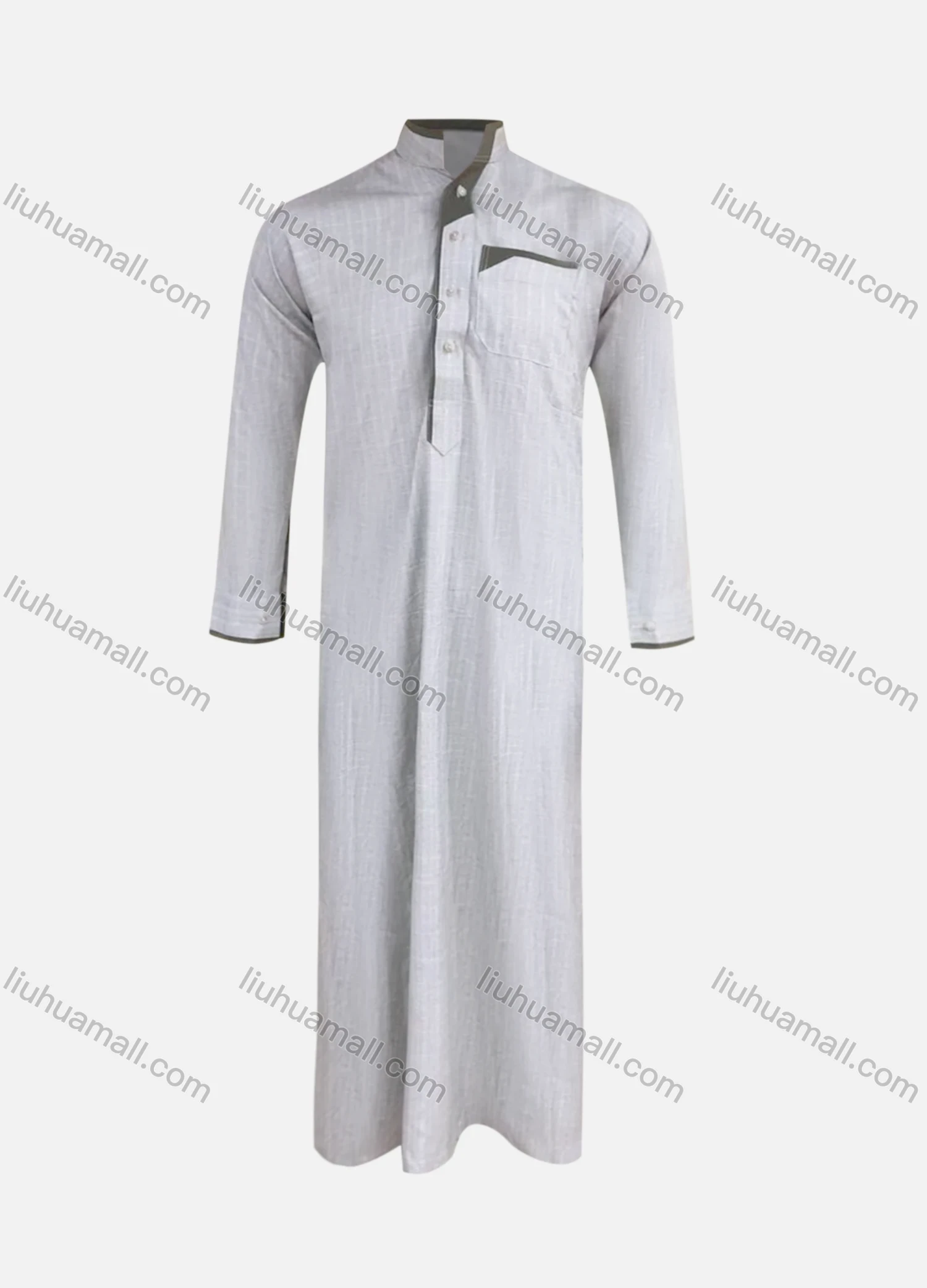 Wholesale Men's Modest Stand Collar Patch Pocket Button Front Pakistani Contrast Middle East Ramadan Muslim Arabic Robe - Liuhuamall