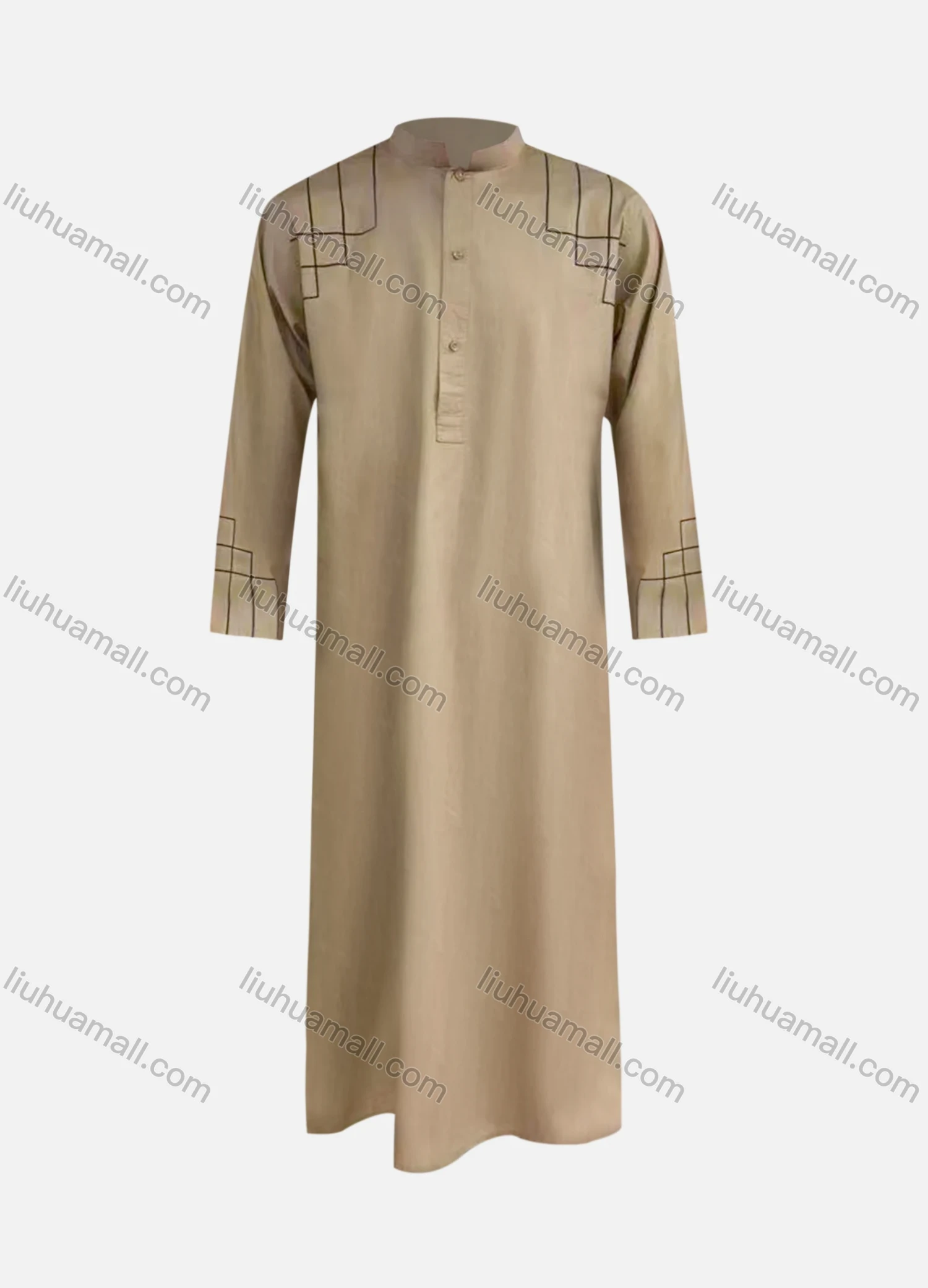 Wholesale Men's Pakistani Modest Stand Collar Button Front Geometric Middle East Ramadan Muslim Arabic Robe - Liuhuamall